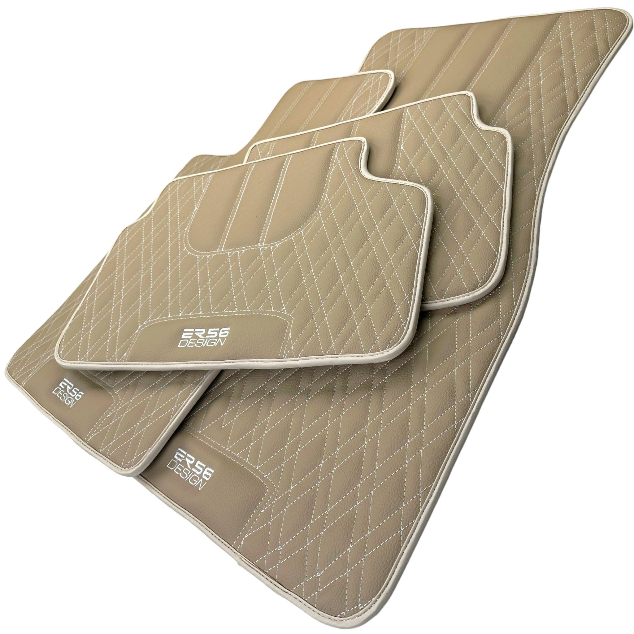Beige Leather Floor Floor Mats For BMW 6 Series E63 | Fighter Jet Edition AutoWin Brand |Sky Blue Trim