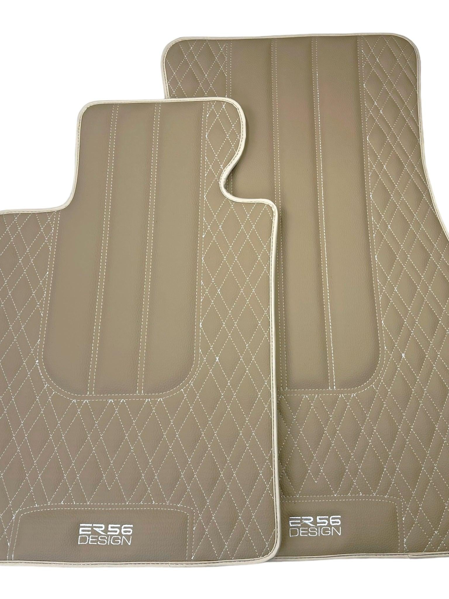 Beige Leather Floor Floor Mats For BMW 7 Series E65 | Fighter Jet Edition AutoWin Brand |Sky Blue Trim