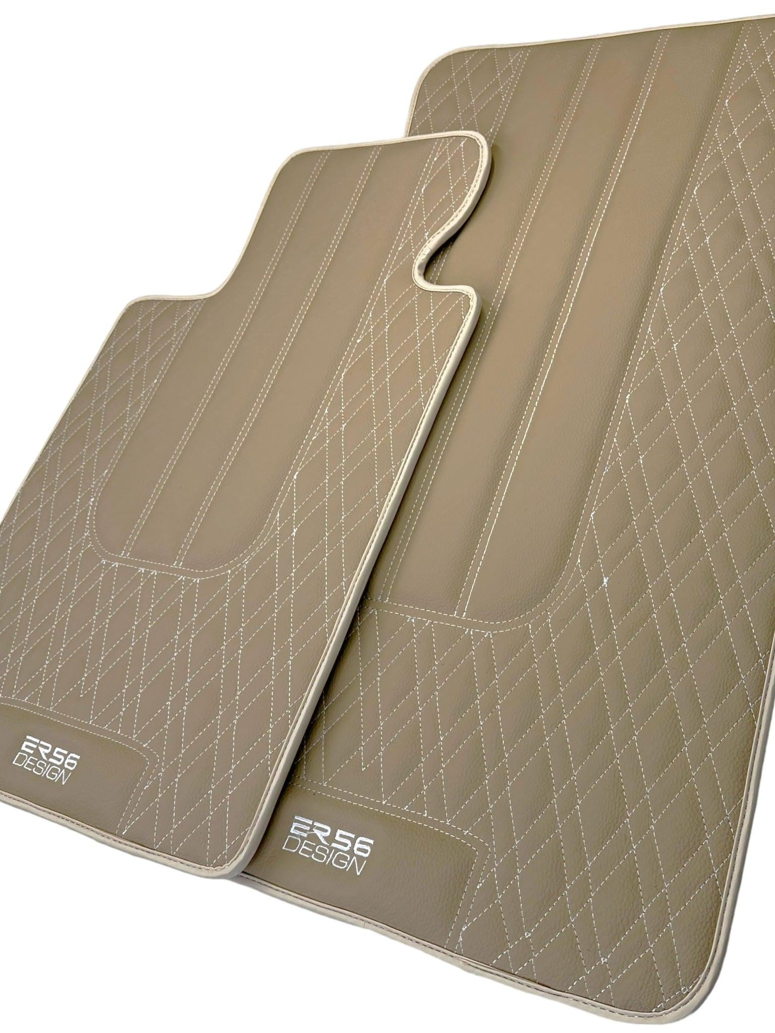 Beige Leather Floor Floor Mats For BMW 7 Series G12 | Fighter Jet Edition AutoWin Brand |Sky Blue Trim