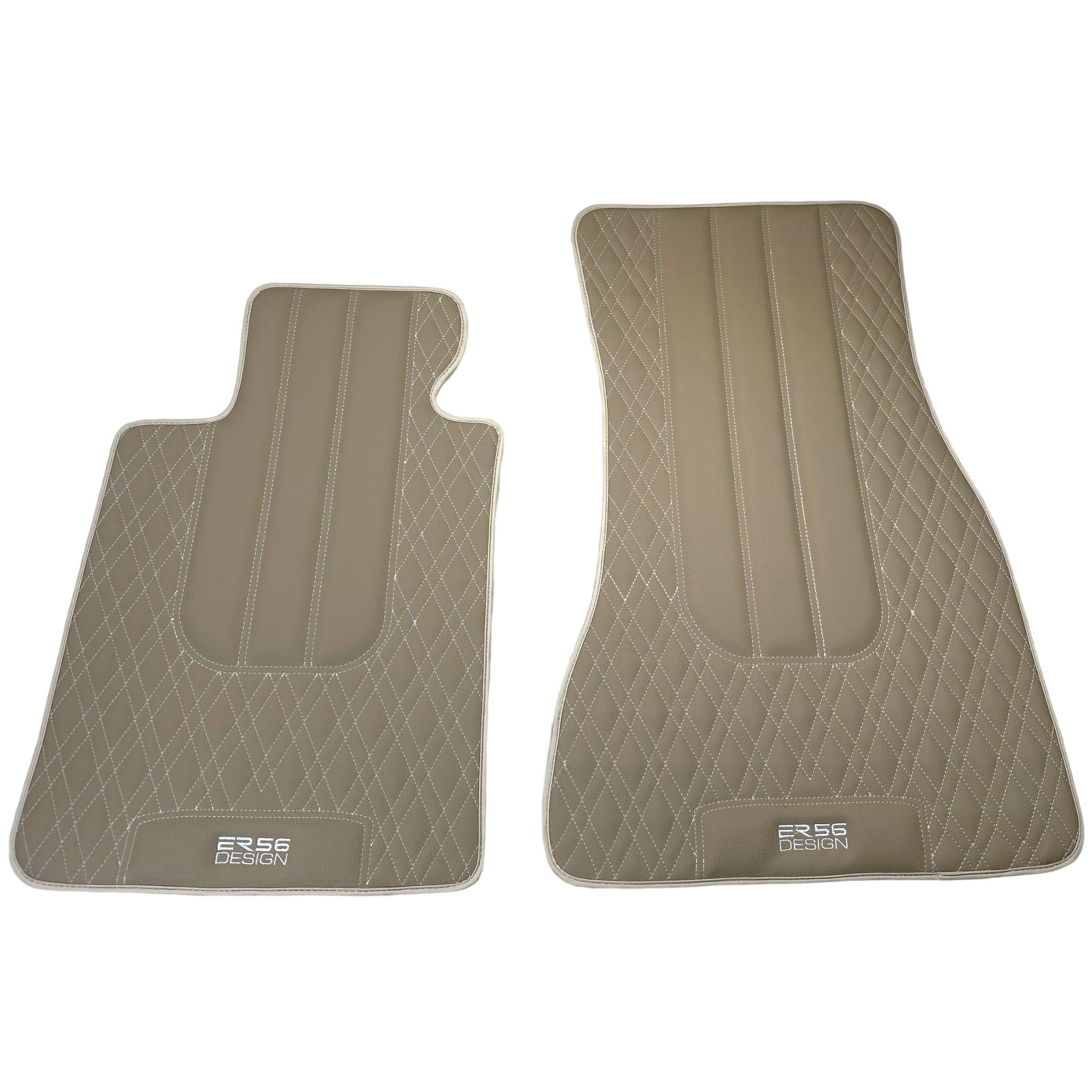 Beige Leather Floor Floor Mats For BMW 8 Series Gran Coupe G16 | Fighter Jet Edition AutoWin Brand |Sky Blue Trim
