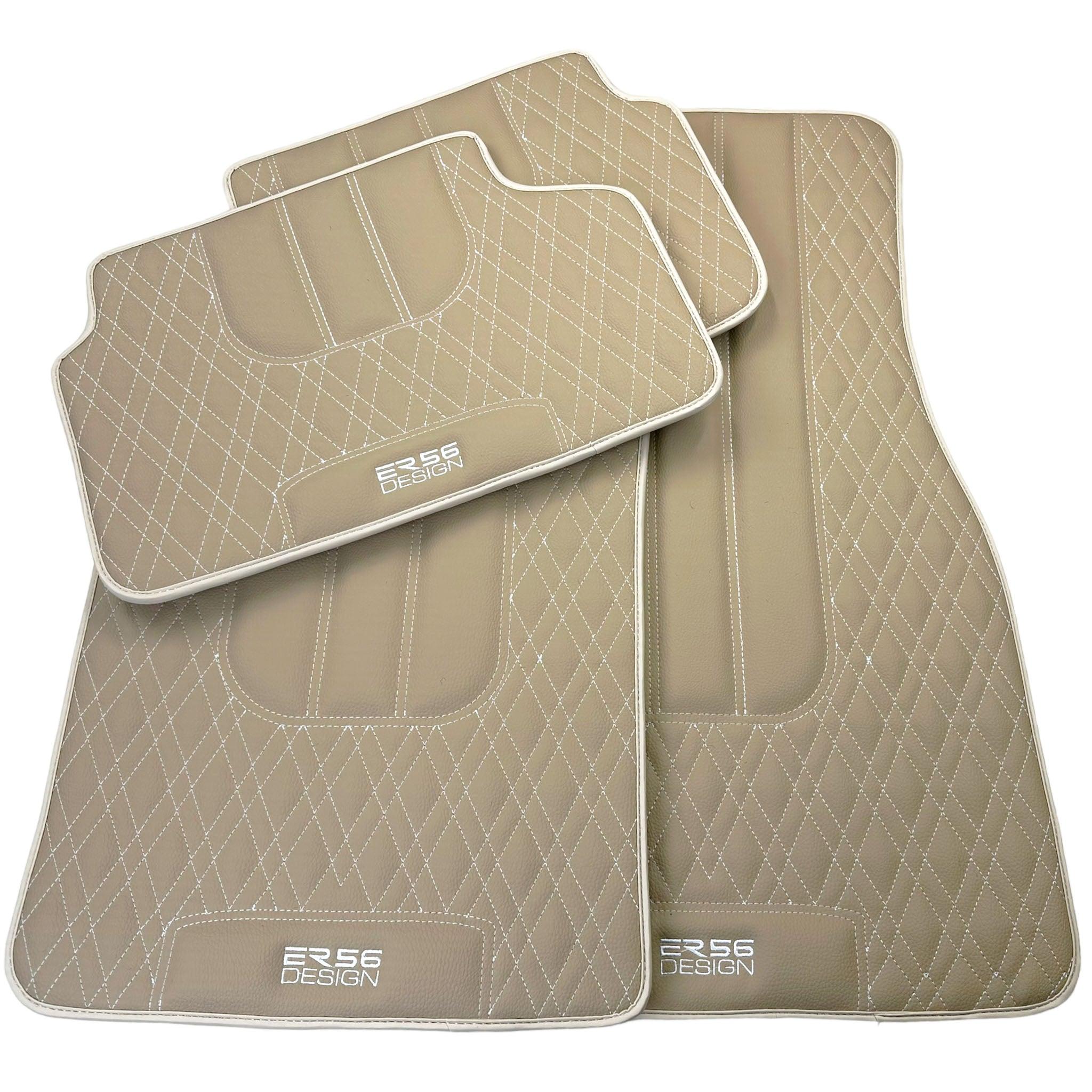 Beige Leather Floor Floor Mats For BMW M8 Series Convertible F91 | Fighter Jet Edition AutoWin Brand |Sky Blue Trim