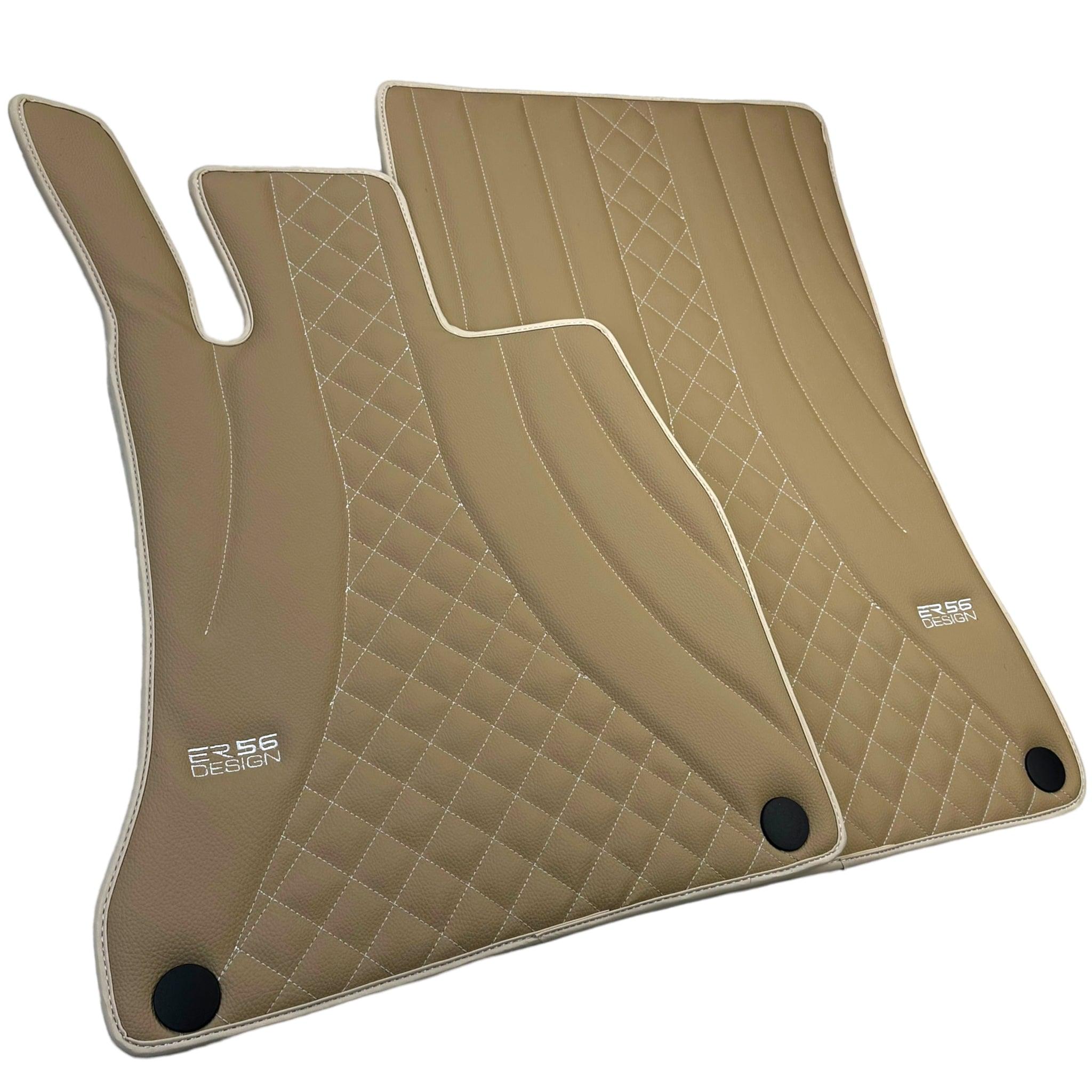 Beige Leather Floor Mats For Mercedes Benz C-Class S205 Wagon Facelift (2018-2023) Hybrid
