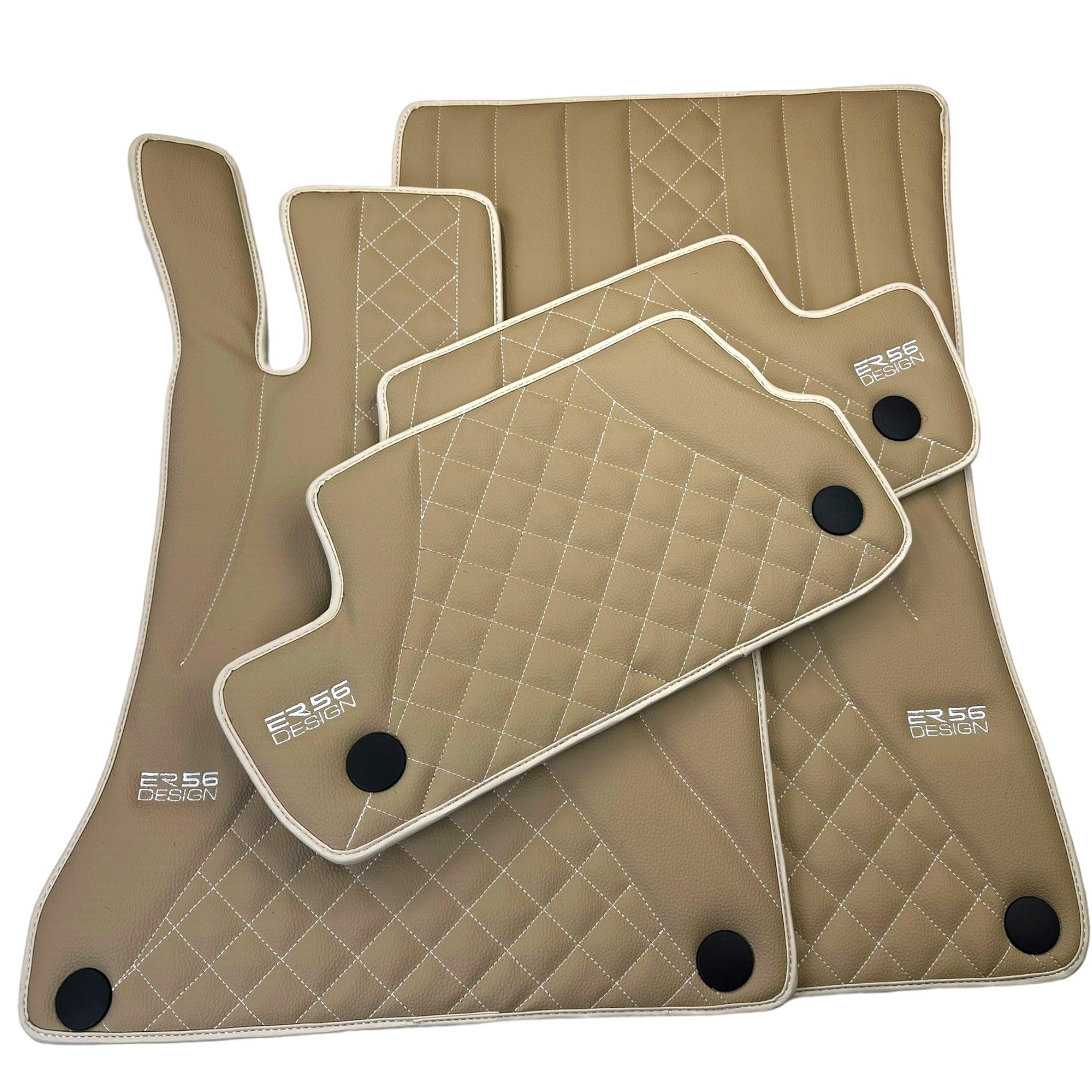 Beige Leather Floor Mats For Mercedes Benz CLA-Class C117 Coupe (2013-2019)