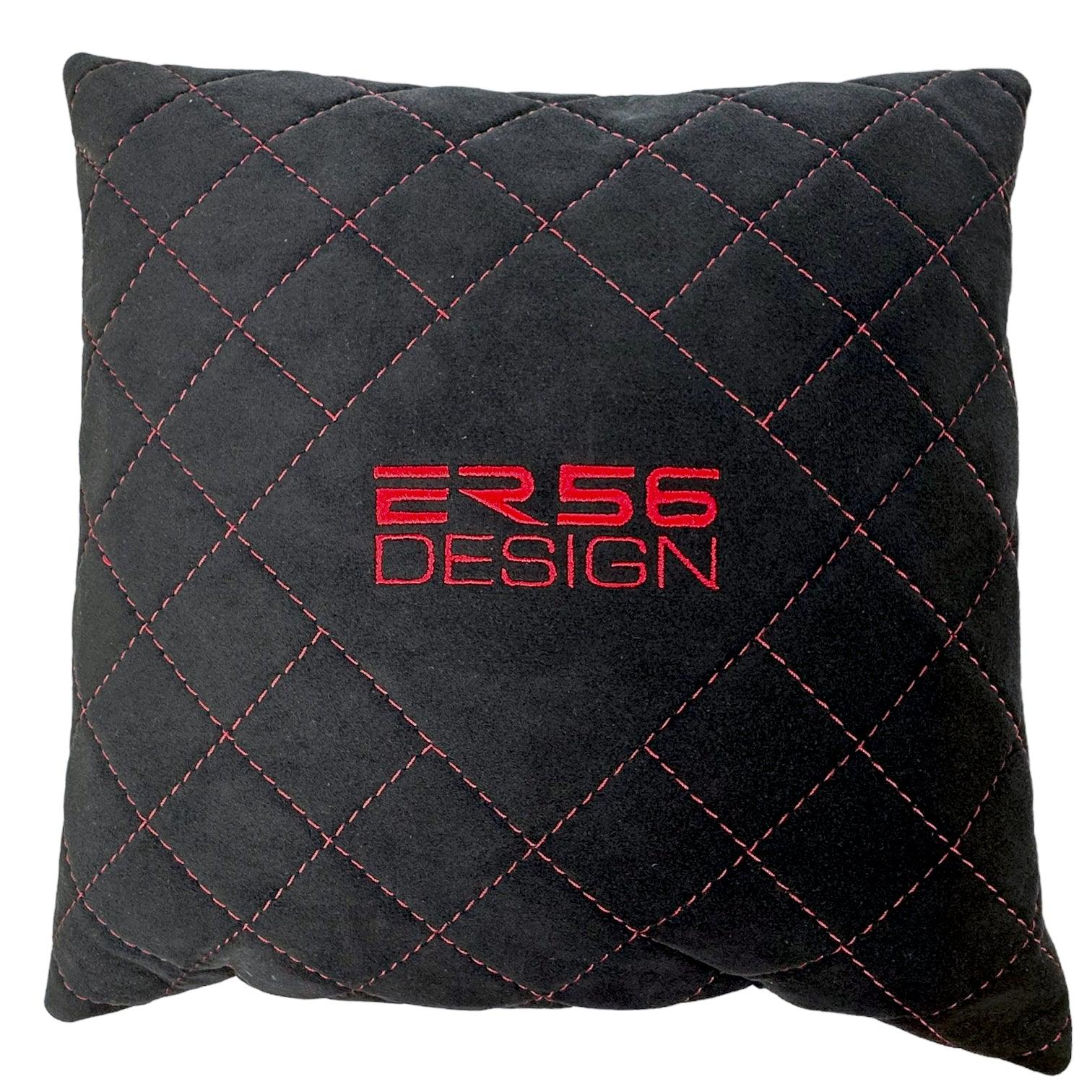 Black Alcantara Leather Pillows ER56 Design Set of 2 Red Sewing - AutoWin