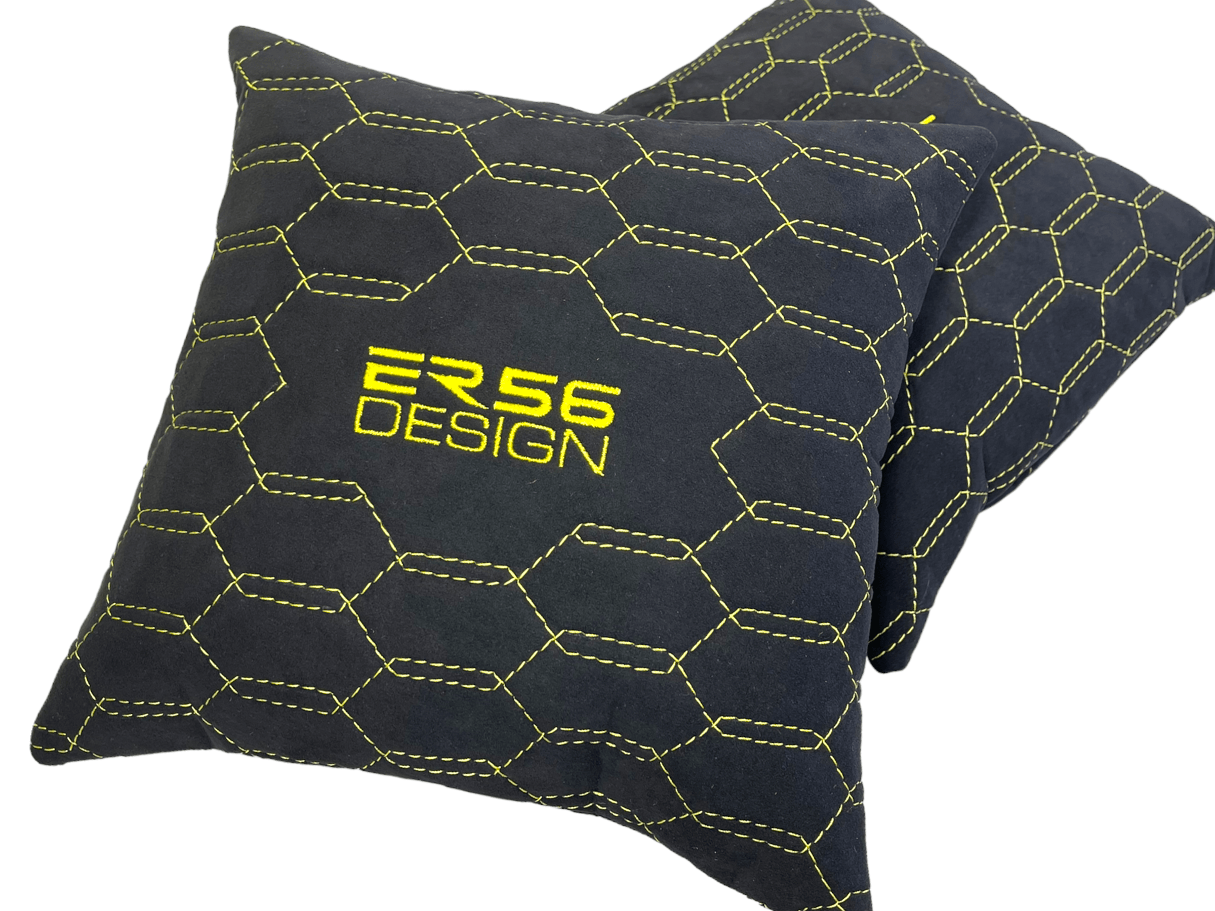 Black Alcantara Leather Pillows ER56 Design Set of 2 Yellow Sewing - AutoWin