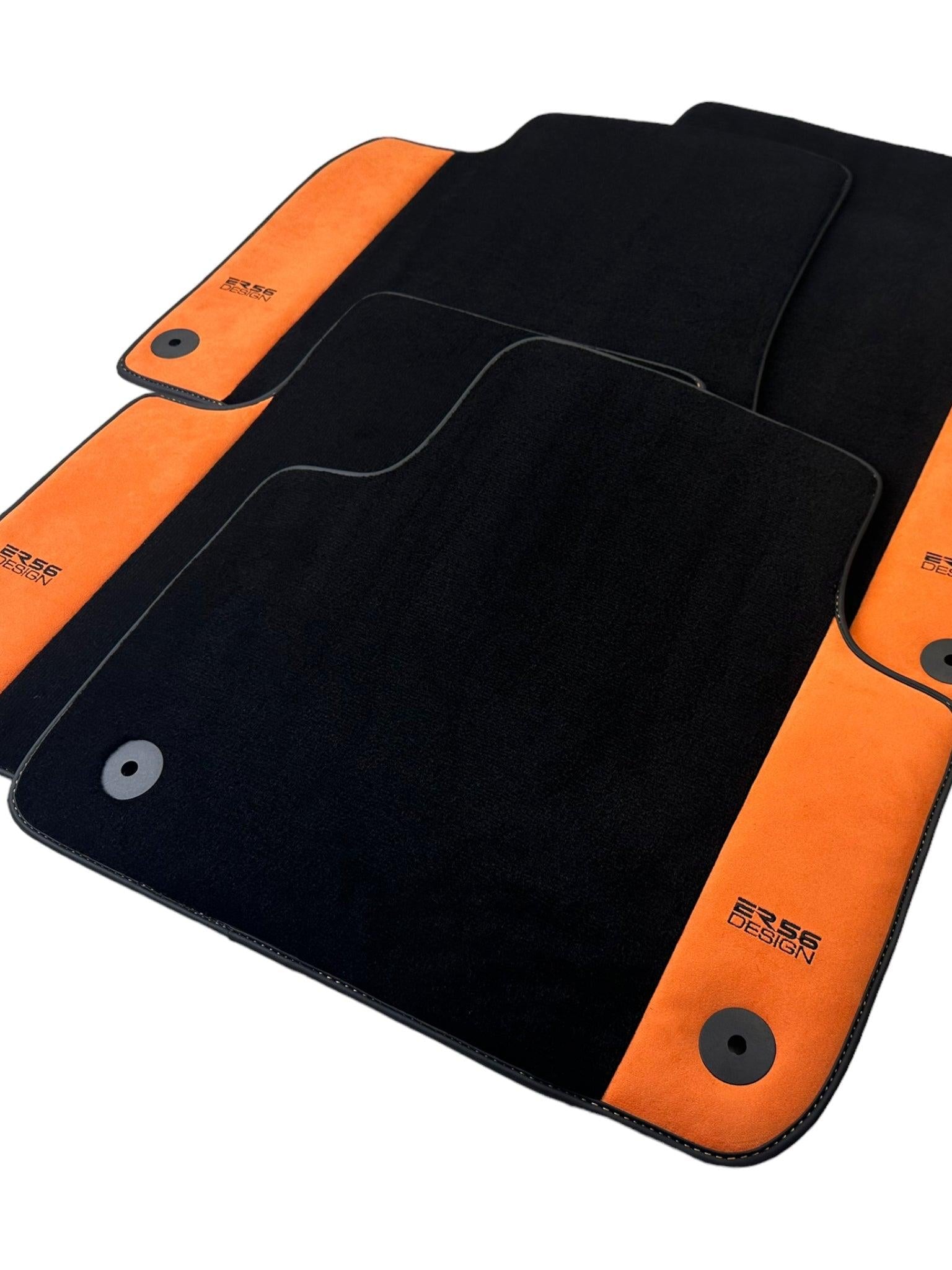 Black Floor Mats for Audi A3 - 5-door Sedan (2021 - 2024) Orange Alcantara | ER56 Design