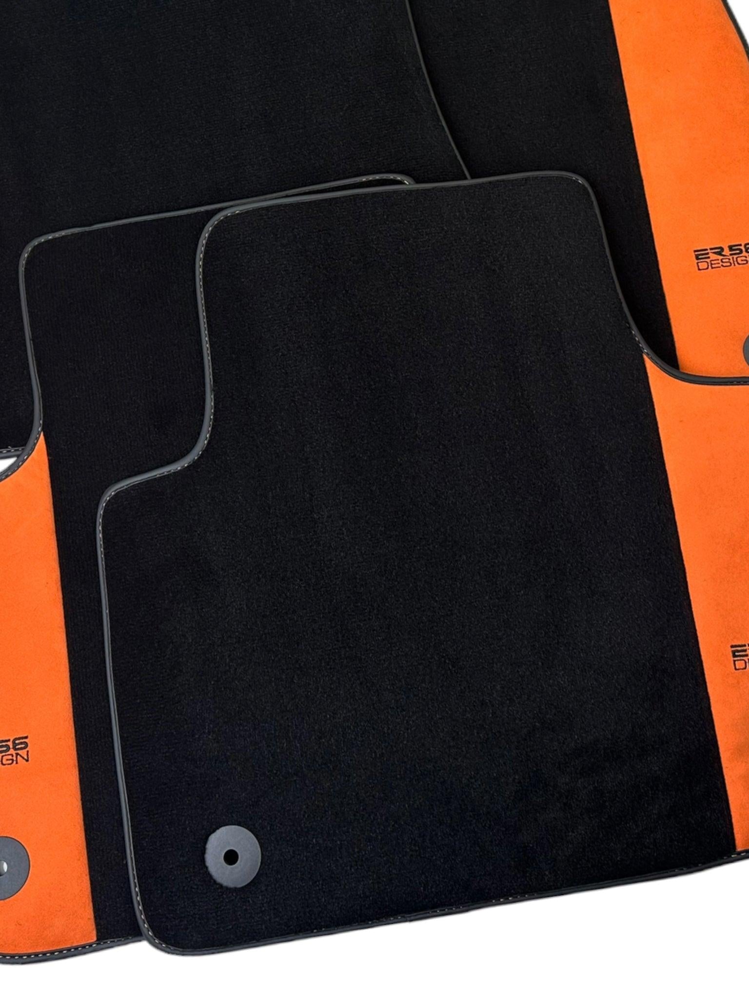 Black Floor Mats for Audi A3 - Convertible (2008-2013) Orange Alcantara | ER56 Design