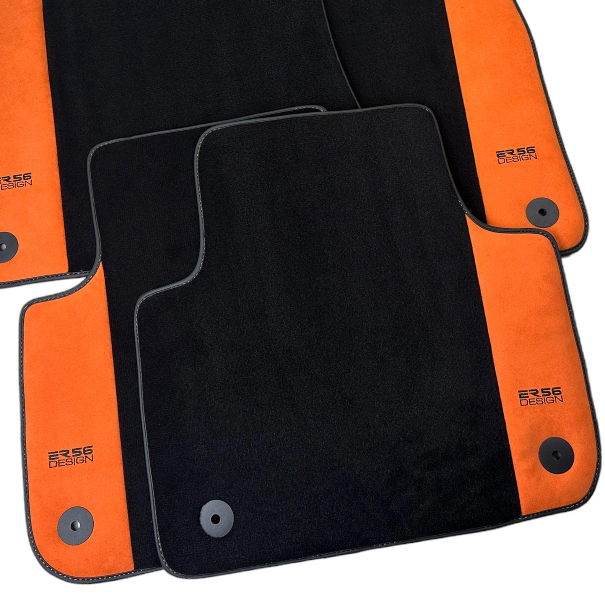Black Floor Mats for Audi Q7 4L (2006-2015) Orange Alcantara | ER56 Design