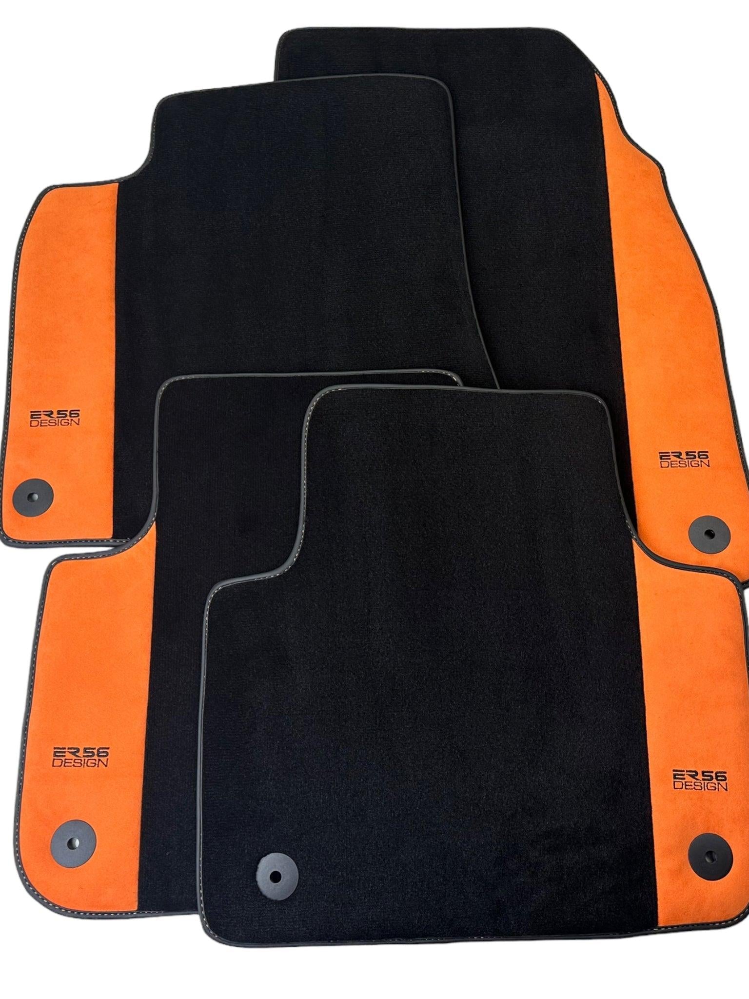Black Floor Mats for Audi Q8 e-tron (2023-2025) Orange Alcantara | ER56 Design