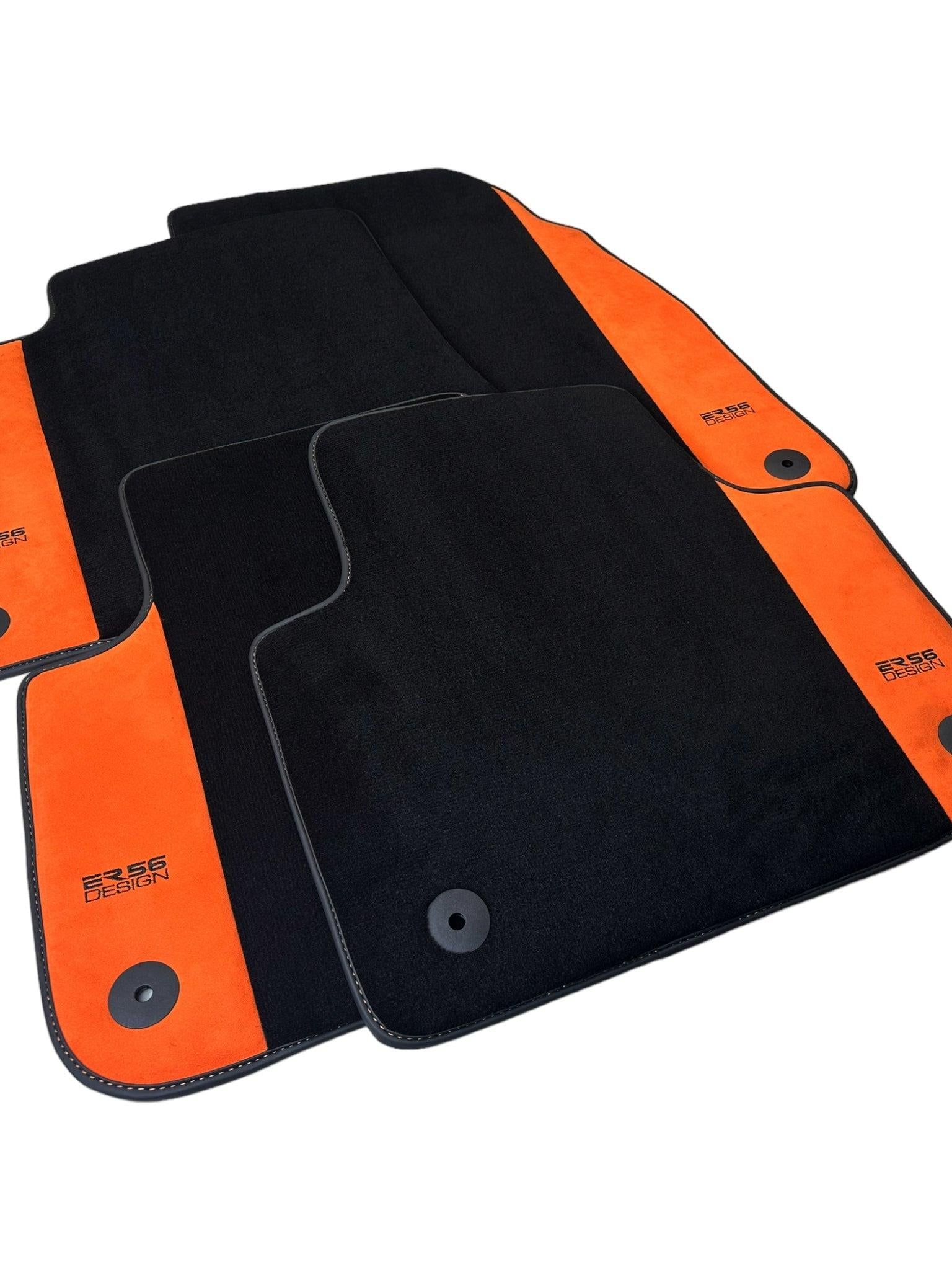 Black Floor Mats for Audi Q8 e-tron Sportback (2023-2025) Orange Alcantara | ER56 Design
