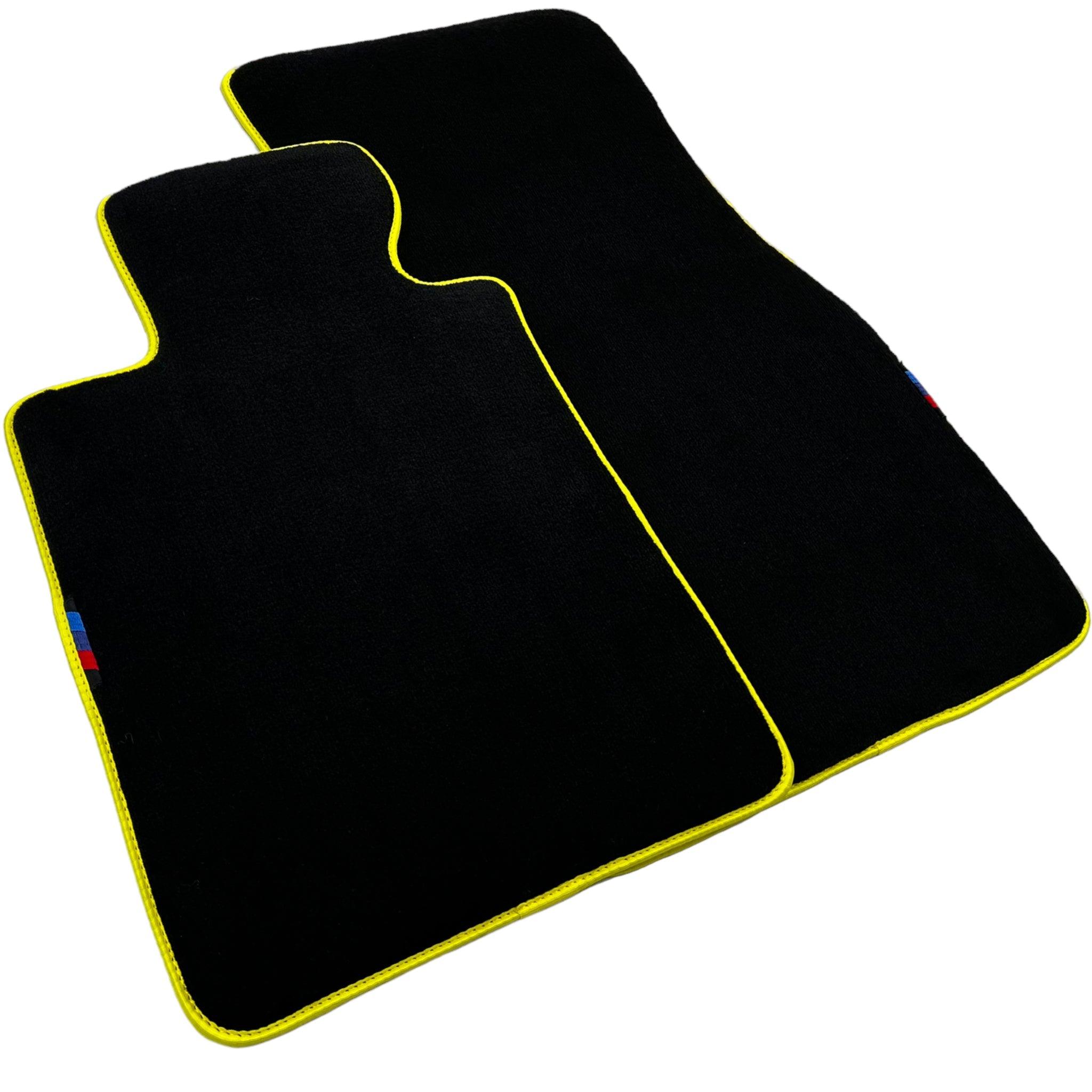 Black Floor Floor Mats For BMW 1 Series E82 | Fighter Jet Edition | Yellow Trim