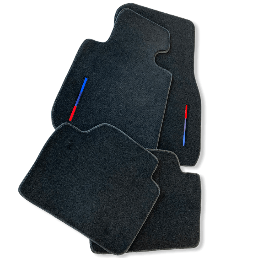 Black Floor Mats For BMW 1 Series E82 With Color Stripes Tailored Set Perfect Fit - AutoWin