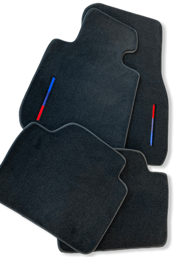 Black Floor Mats For BMW 1 Series F20 With Color Stripes Tailored Set Perfect Fit - AutoWin