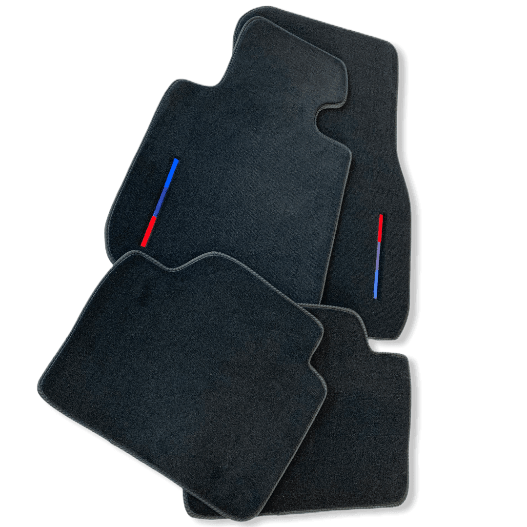 Black Floor Mats For BMW 3 Series E36 Convertible With 3 Color Stripes Tailored Set Perfect Fit - AutoWin
