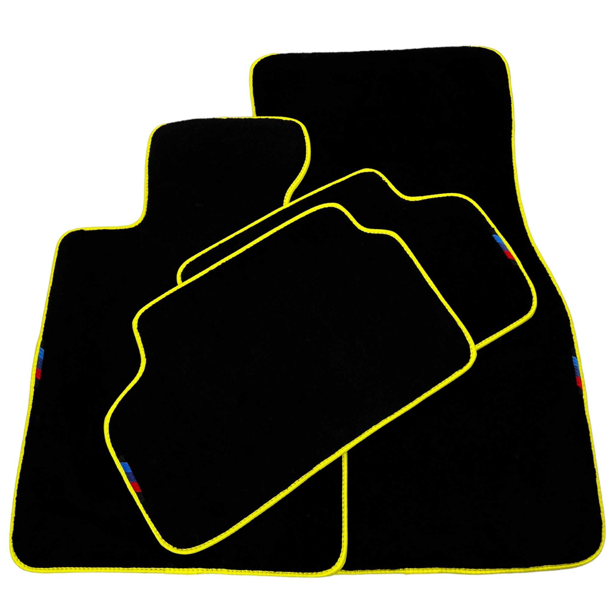 Black Floor Floor Mats For BMW 5 Series F11 | Fighter Jet Edition | Yellow Trim