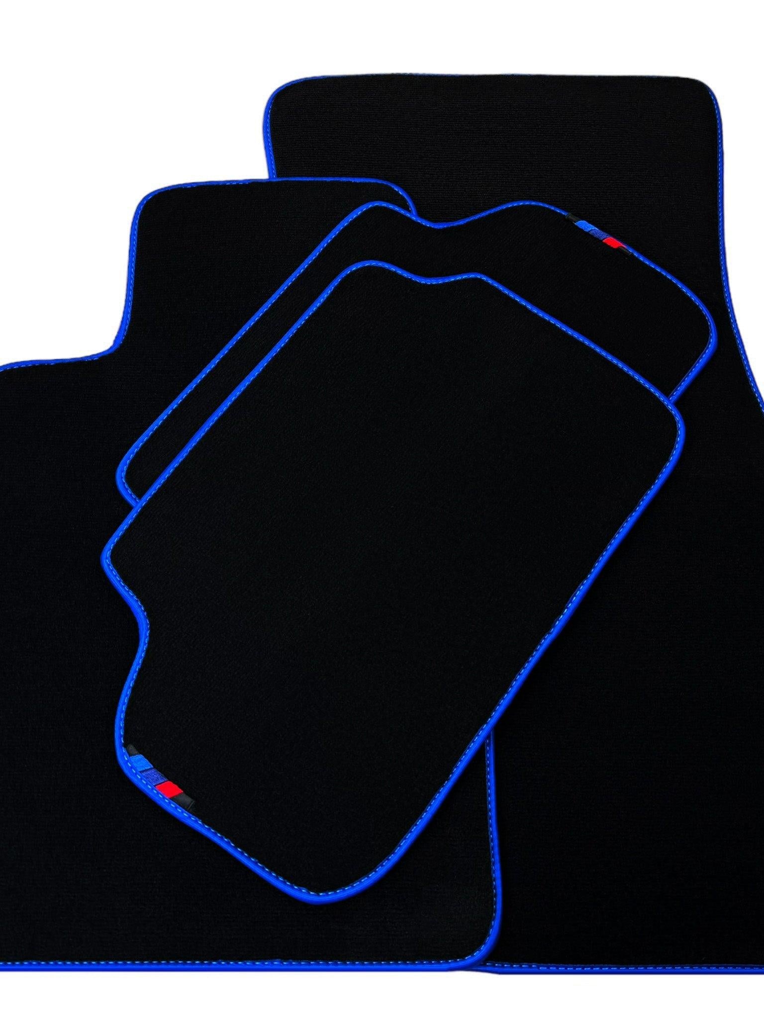 Black Floor Floor Mats For BMW 6 Series F12 | Fighter Jet Edition AutoWin Brand |Blue Trim