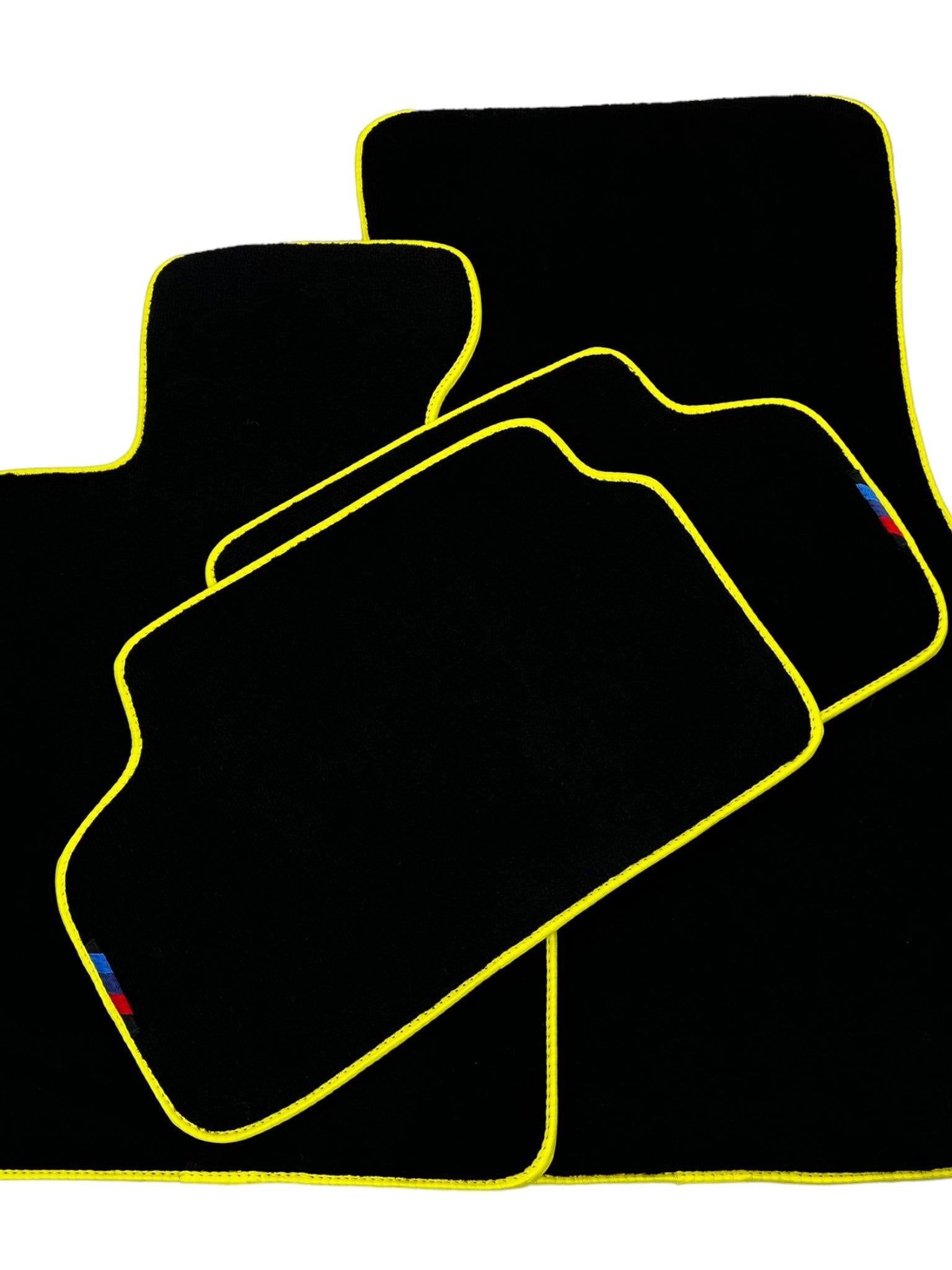 Black Floor Floor Mats For BMW 6 Series F12 | Fighter Jet Edition AutoWin Brand | Yellow Trim