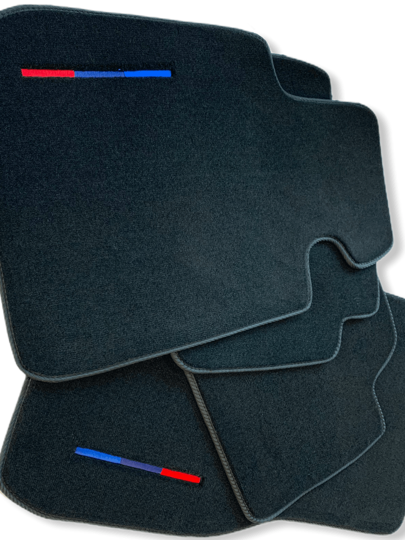 Black Floor Mats For BMW 7 Series E65 With Color Stripes Tailored Set Perfect Fit - AutoWin