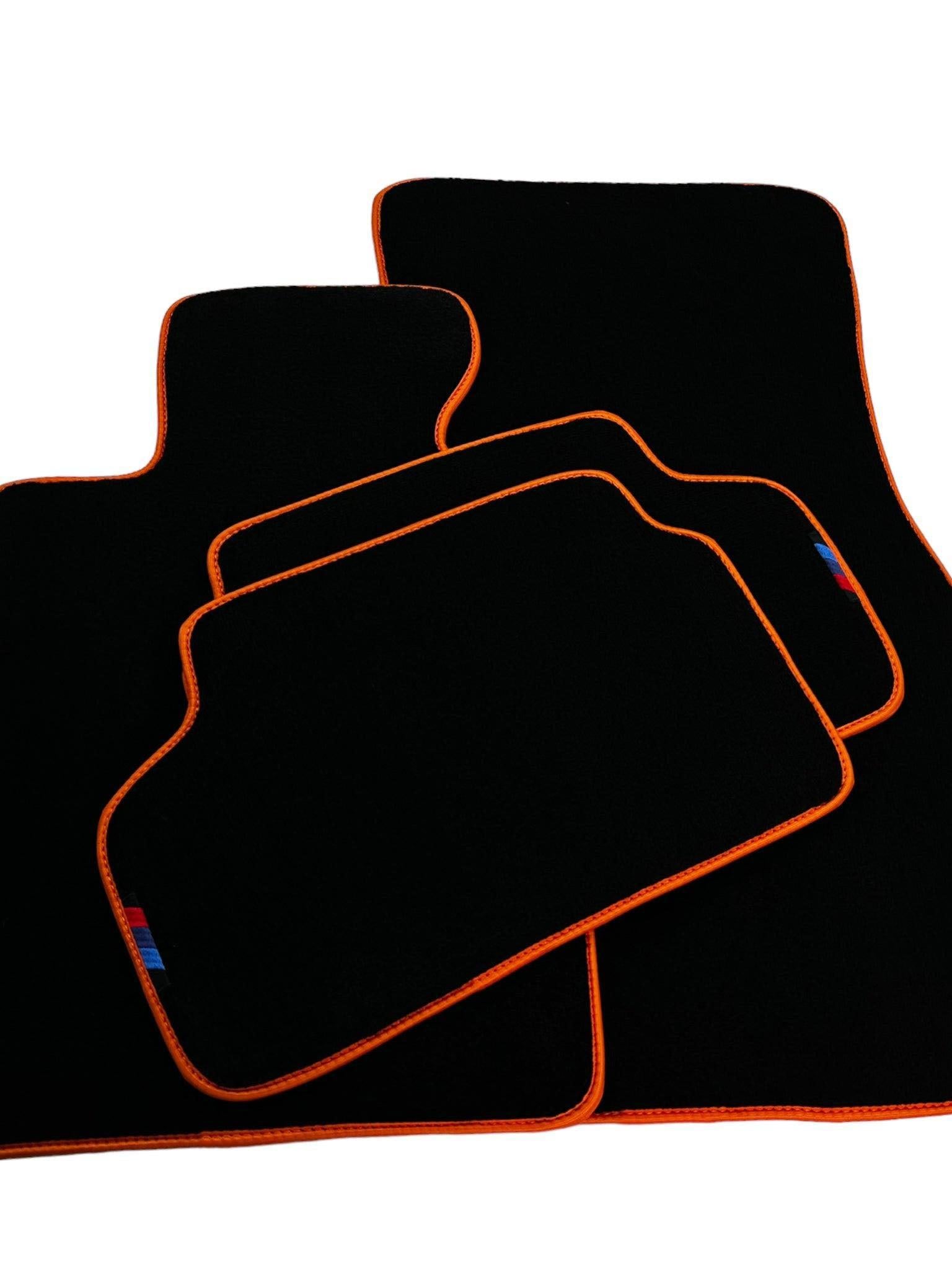 Black Floor Floor Mats For BMW 7 Series E66 | Fighter Jet Edition AutoWin Brand |Orange Trim