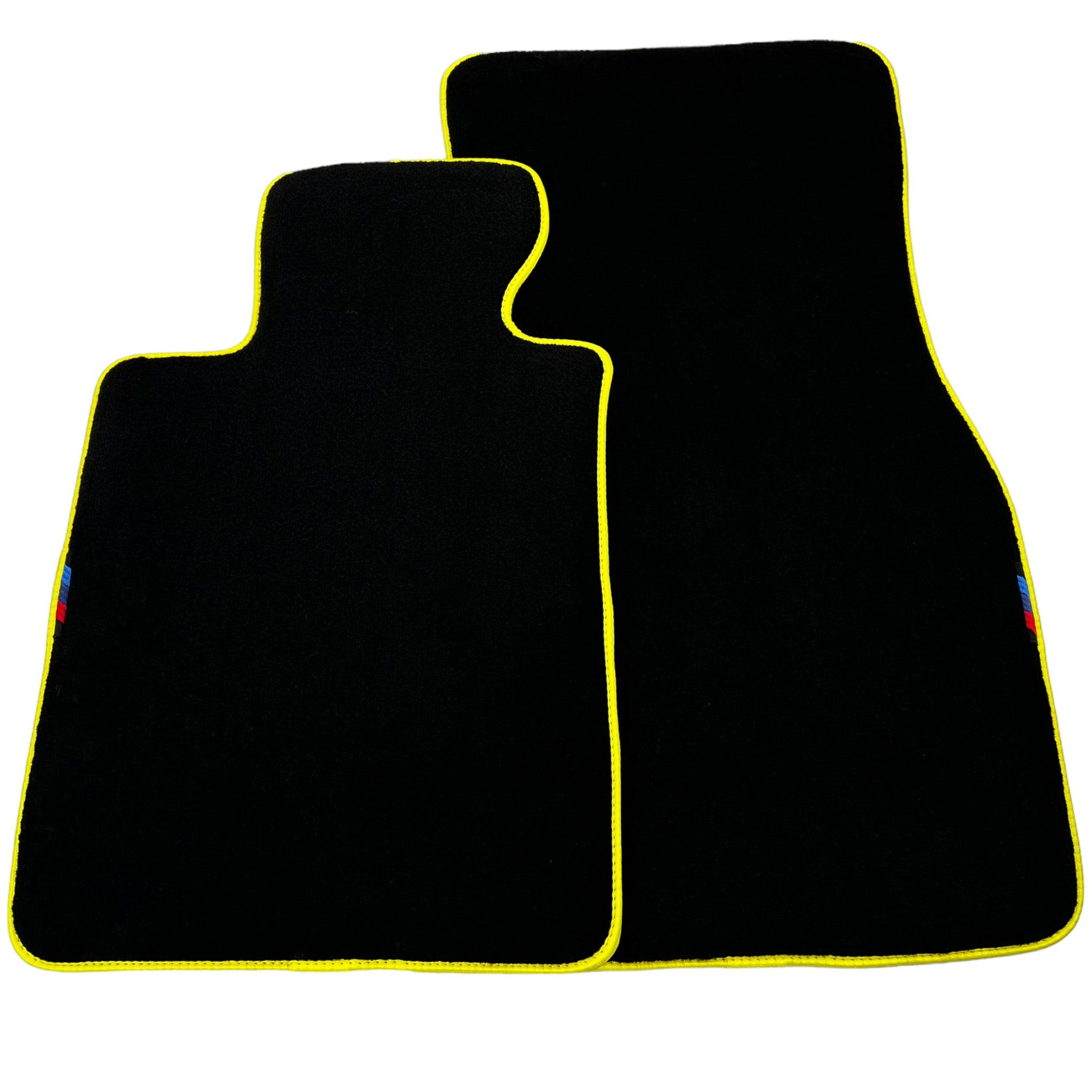 Black Floor Floor Mats For BMW 7 Series F01 | Fighter Jet Edition AutoWin Brand | Yellow Trim