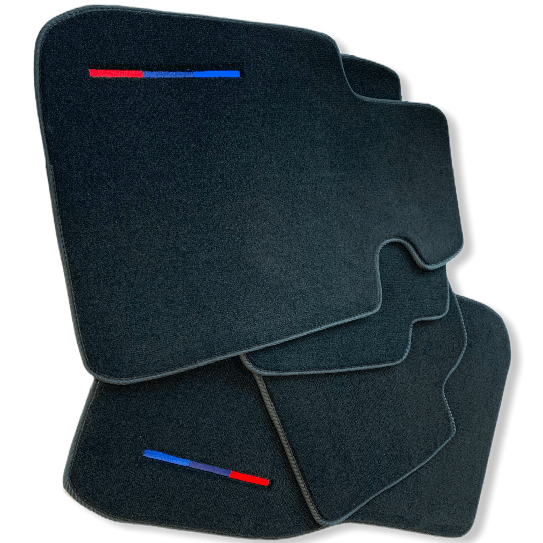 Black Floor Mats For BMW 7 Series F01 With Color Stripes Tailored Set Perfect Fit - AutoWin