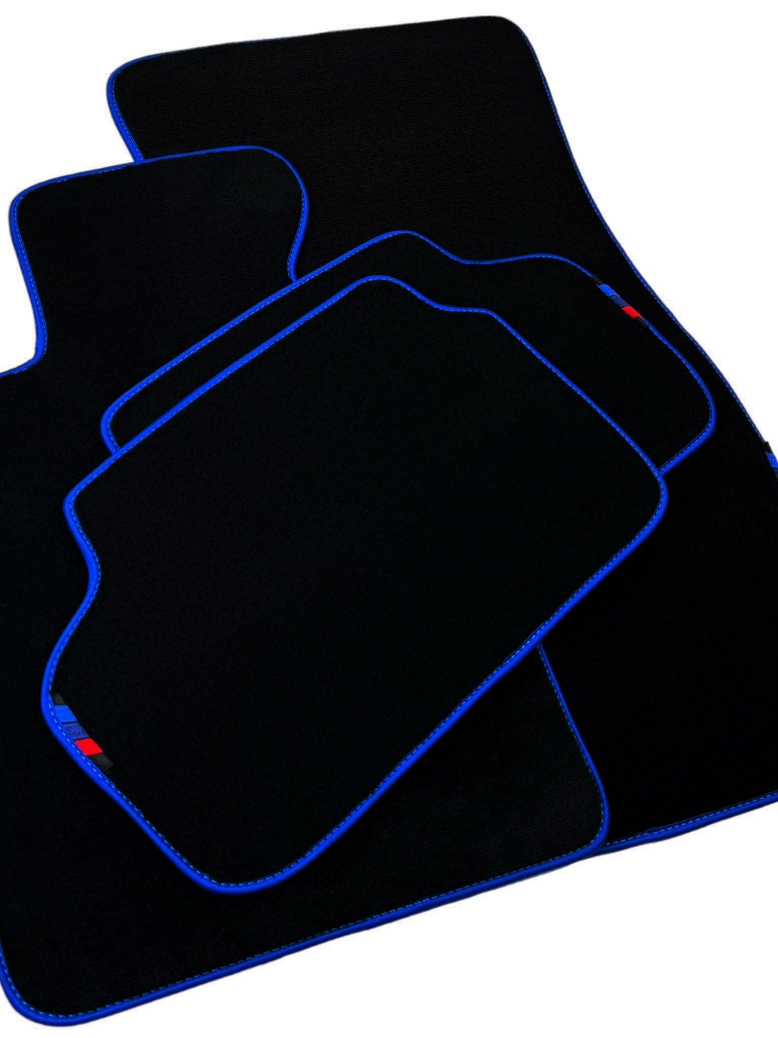 Black Floor Floor Mats For BMW 7 Series G12 | Fighter Jet Edition AutoWin Brand |Blue Trim