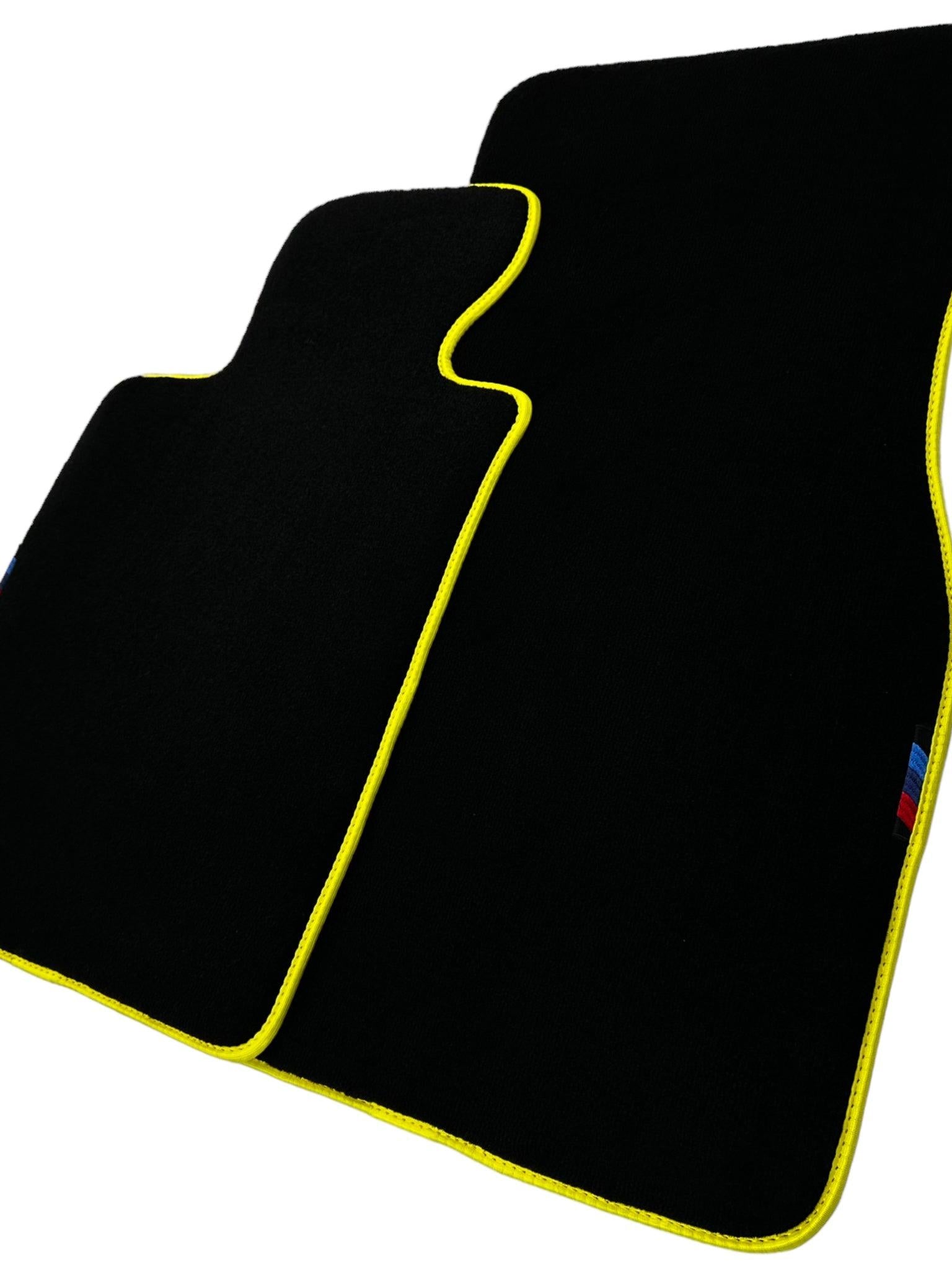 Black Floor Floor Mats For BMW 7 Series G12 | Fighter Jet Edition AutoWin Brand | Yellow Trim