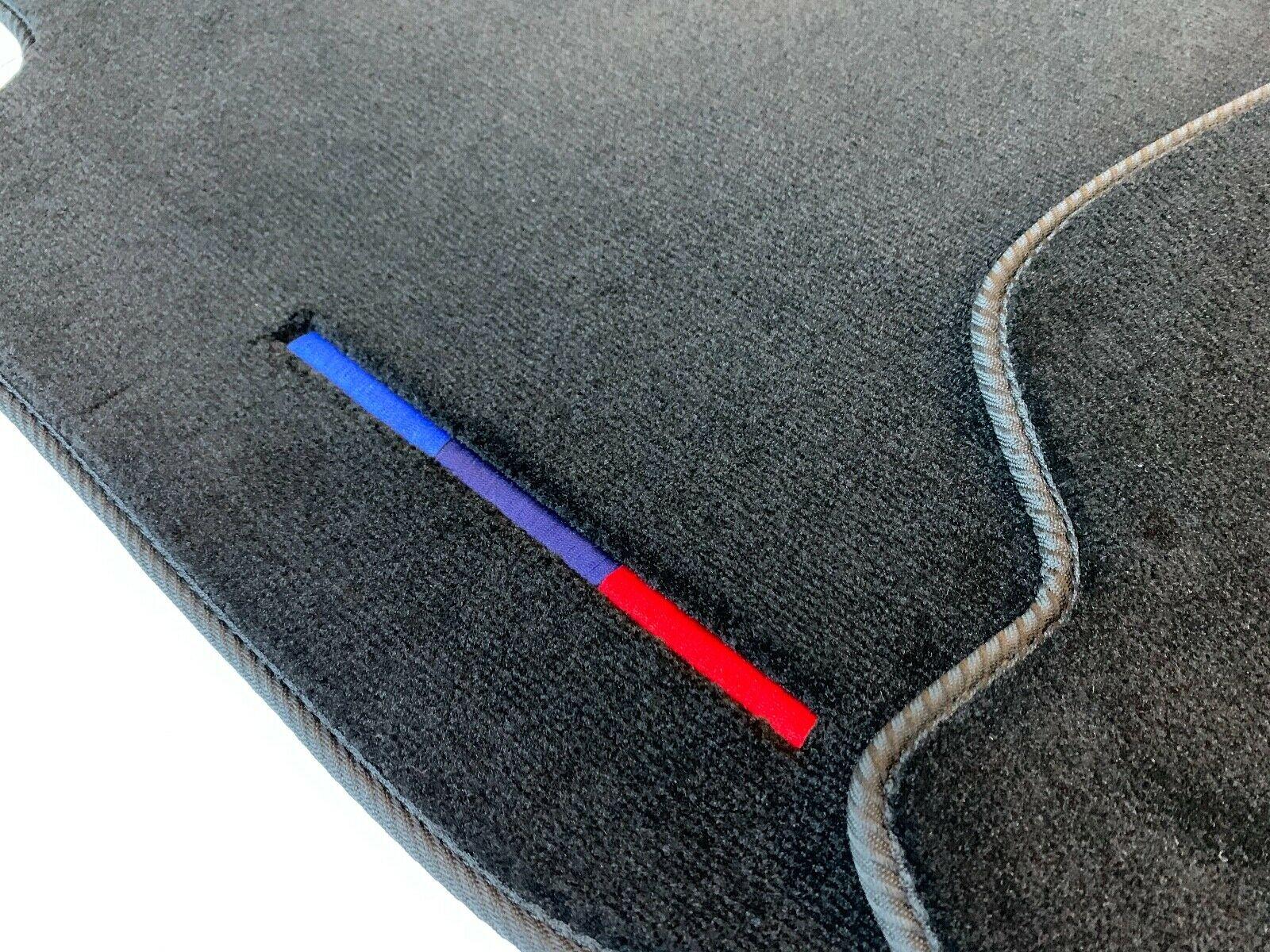 Black Floor Mats For BMW M4 Series F82 With Color Stripes Tailored Set Perfect Fit - AutoWin