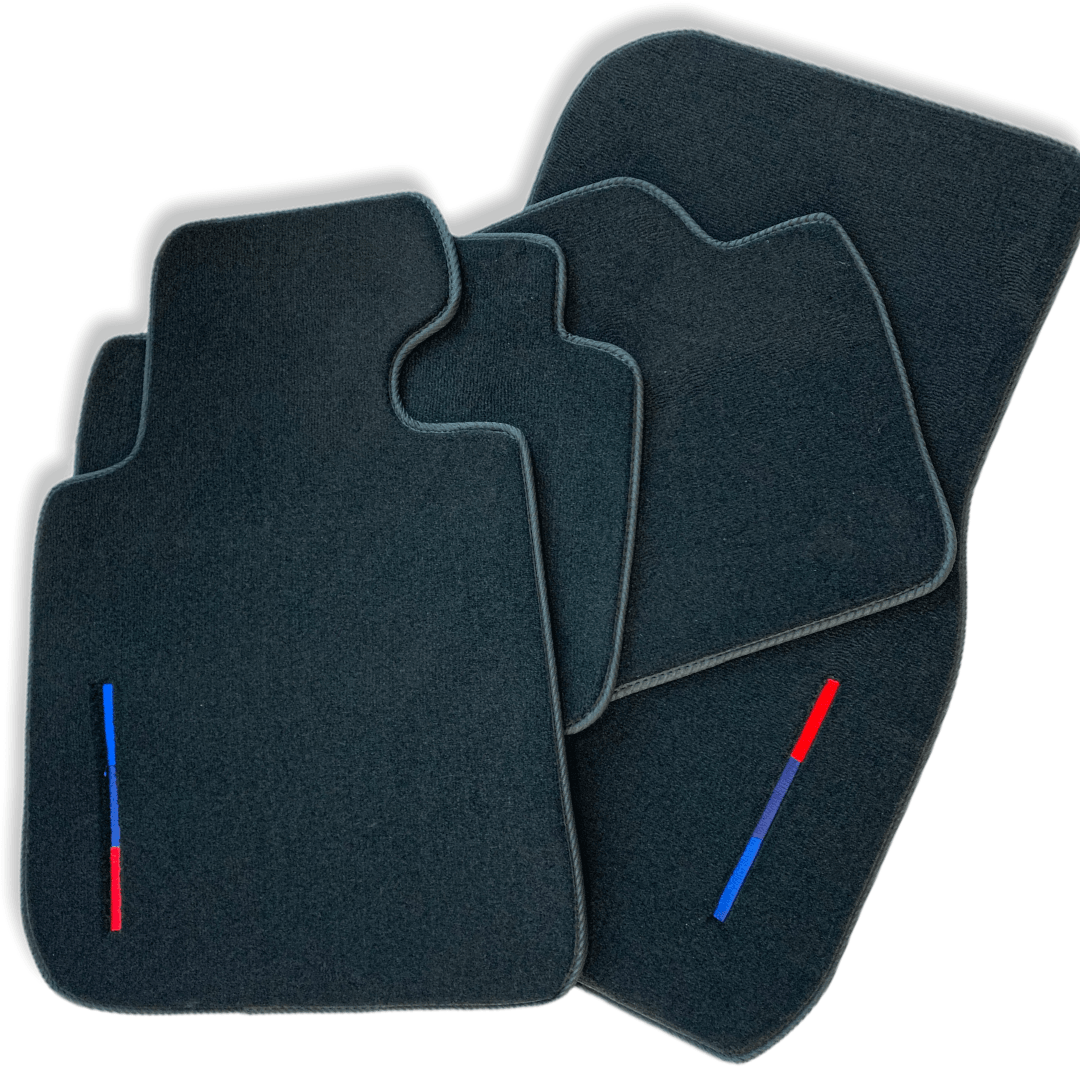 Black Floor Mats For BMW X1 Series E84 With Color Stripes Tailored Set Perfect Fit - AutoWin