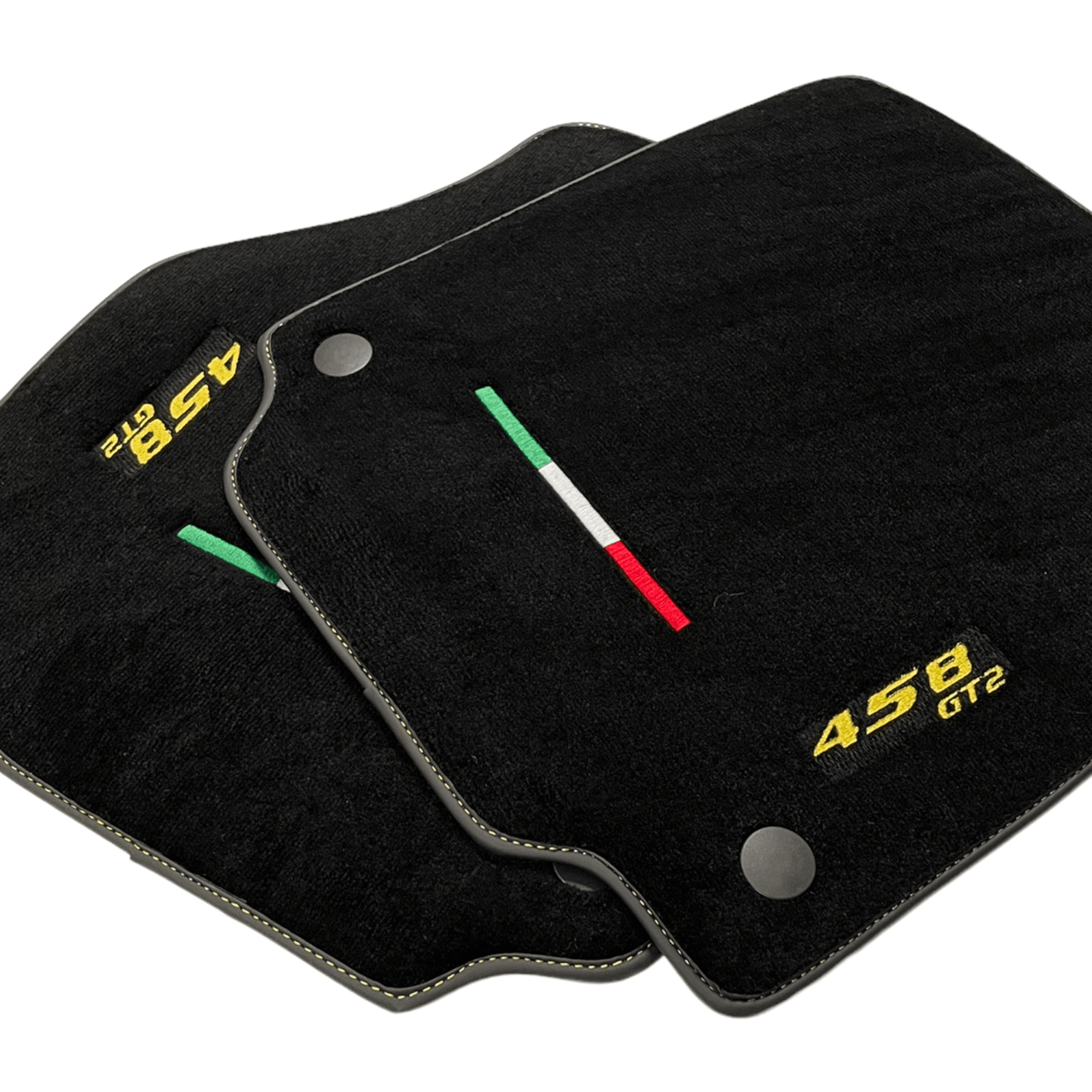 Black Floor Mats For Ferrari 458 Gt2 2012-2015 Yellow Sewing - AutoWin
