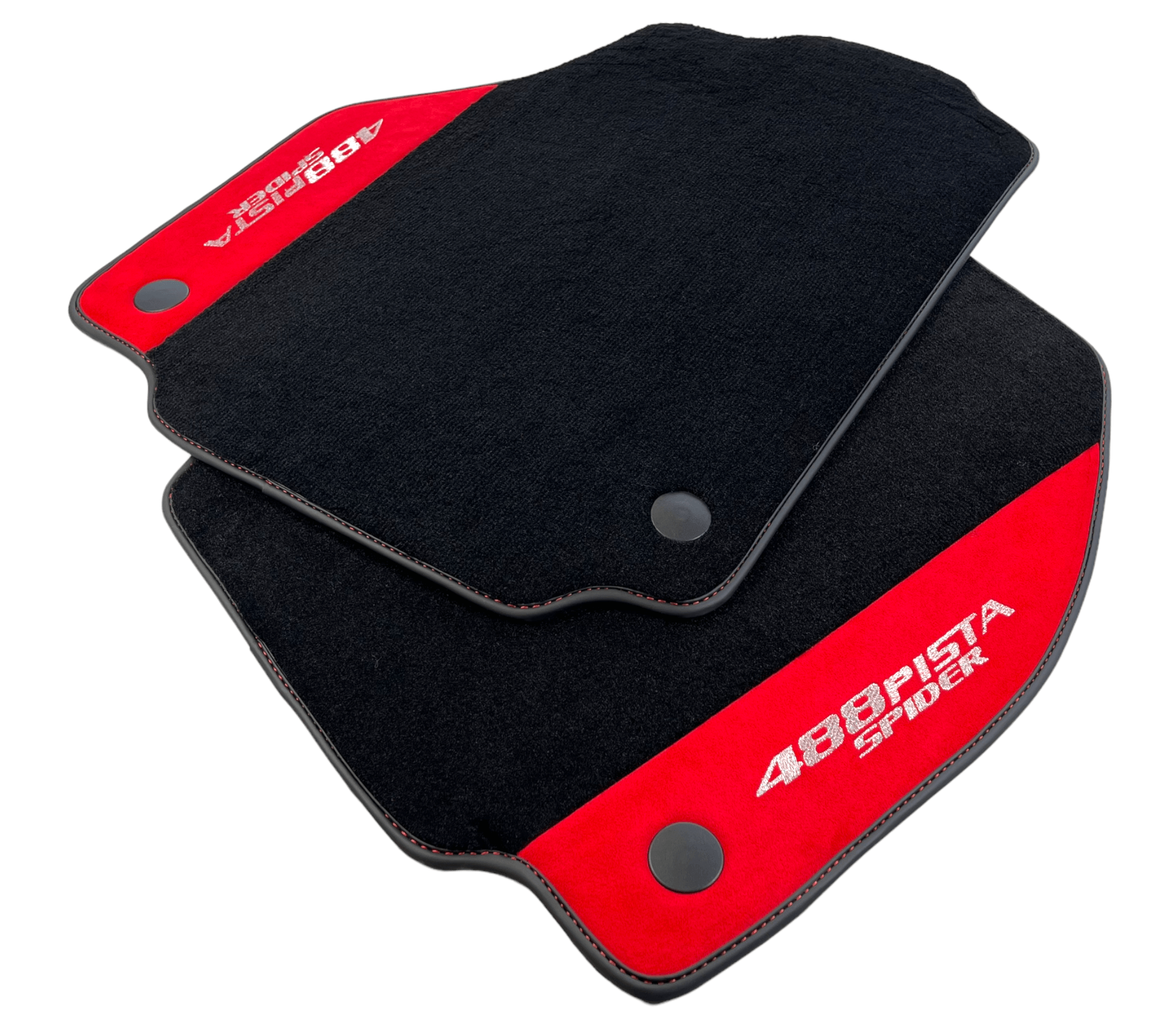 Black Floor Mats For Ferrari 488 Pista Spider 2019-2021 With Red Alcantara Leather - AutoWin