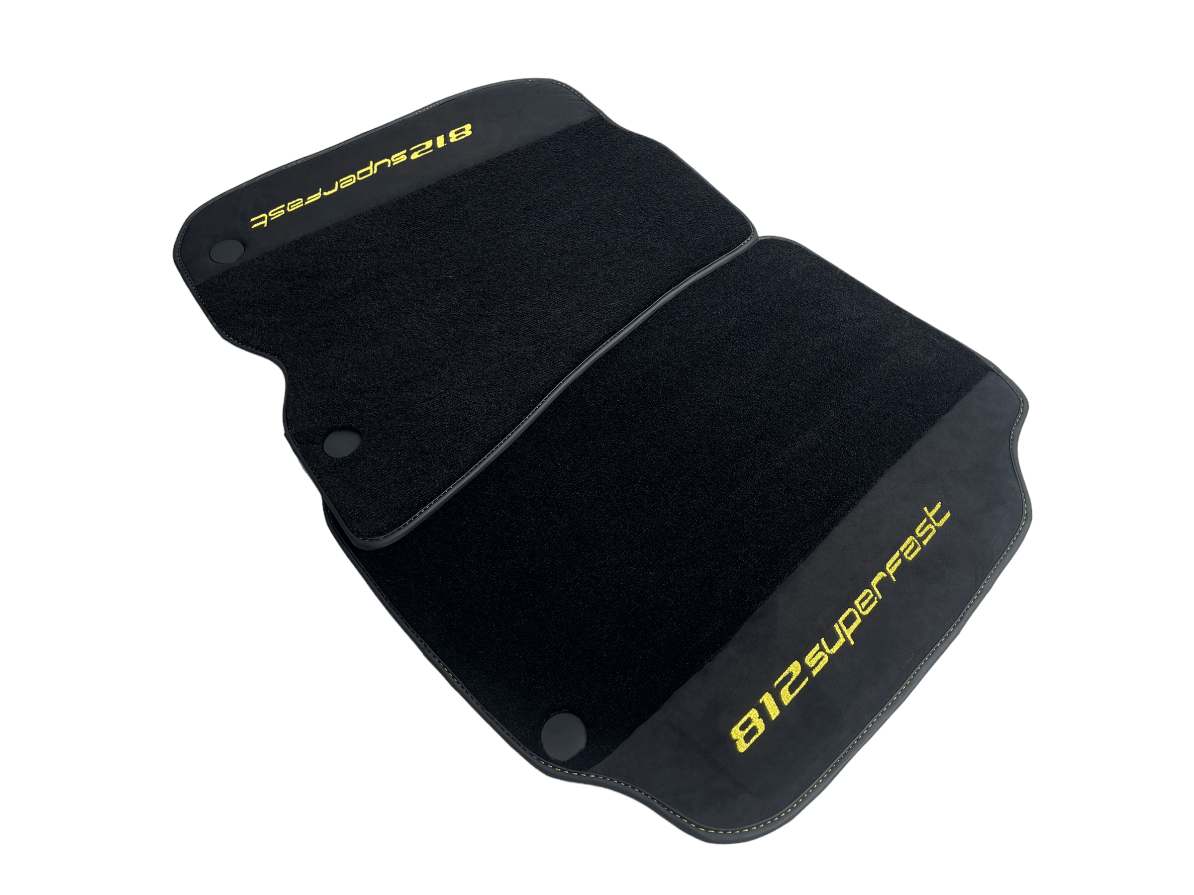 Black Floor Mats For Ferrari 812 Superfast With Alcantara Leather Yellow Edition - AutoWin