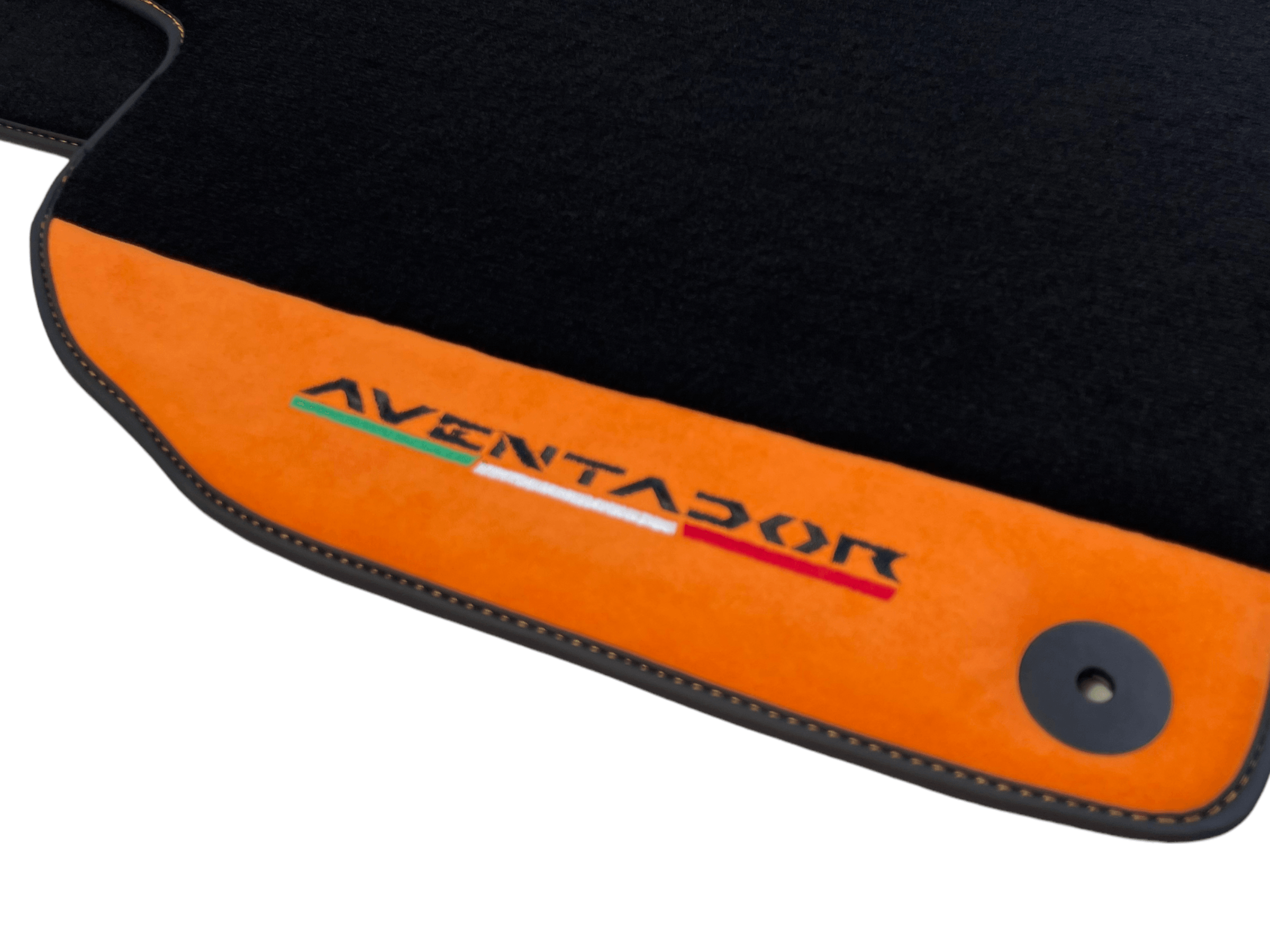 Black Floor Mats for Lamborghini Aventador With Orange Alcantara Leather - AutoWin