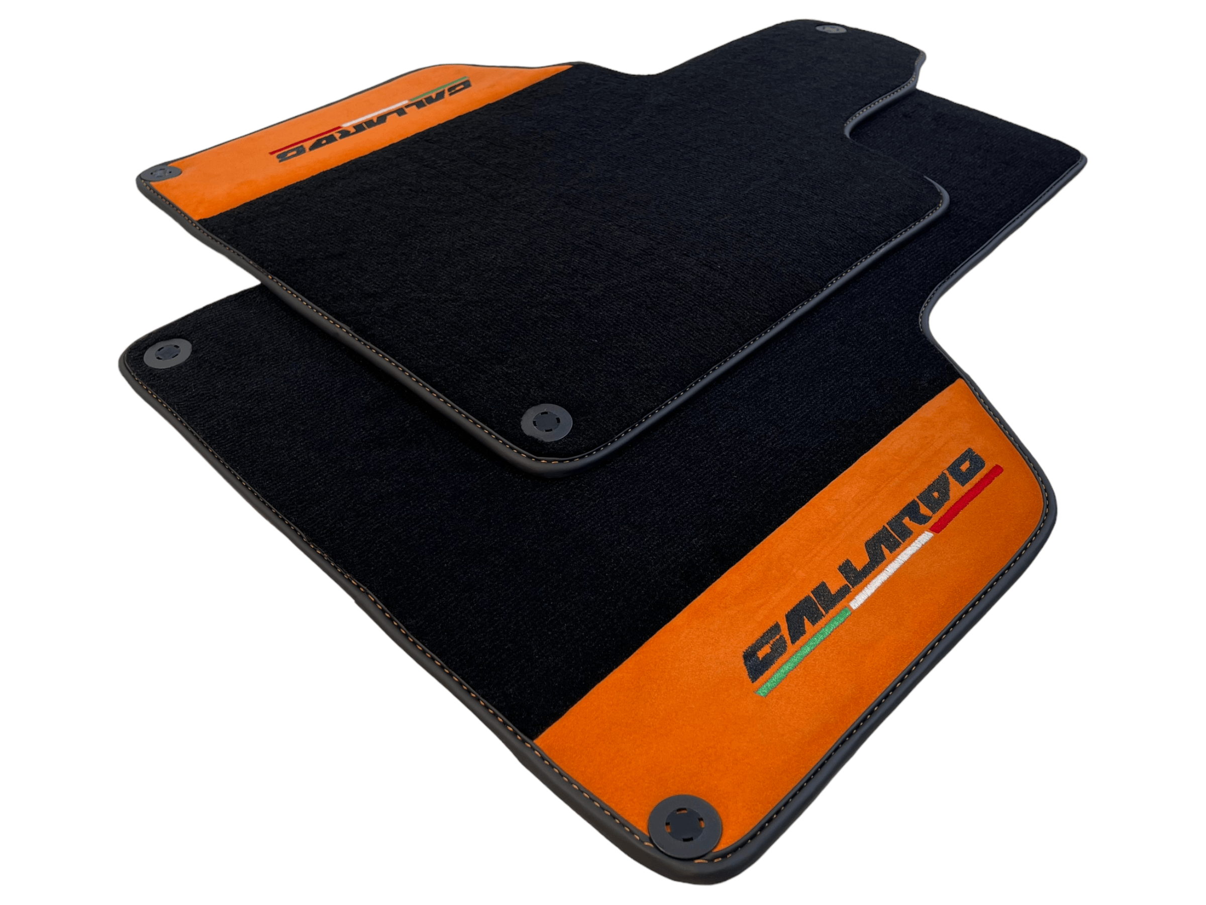 Black Floor Mats for Lamborghini Gallardo With Orange Alcantara Leather - AutoWin