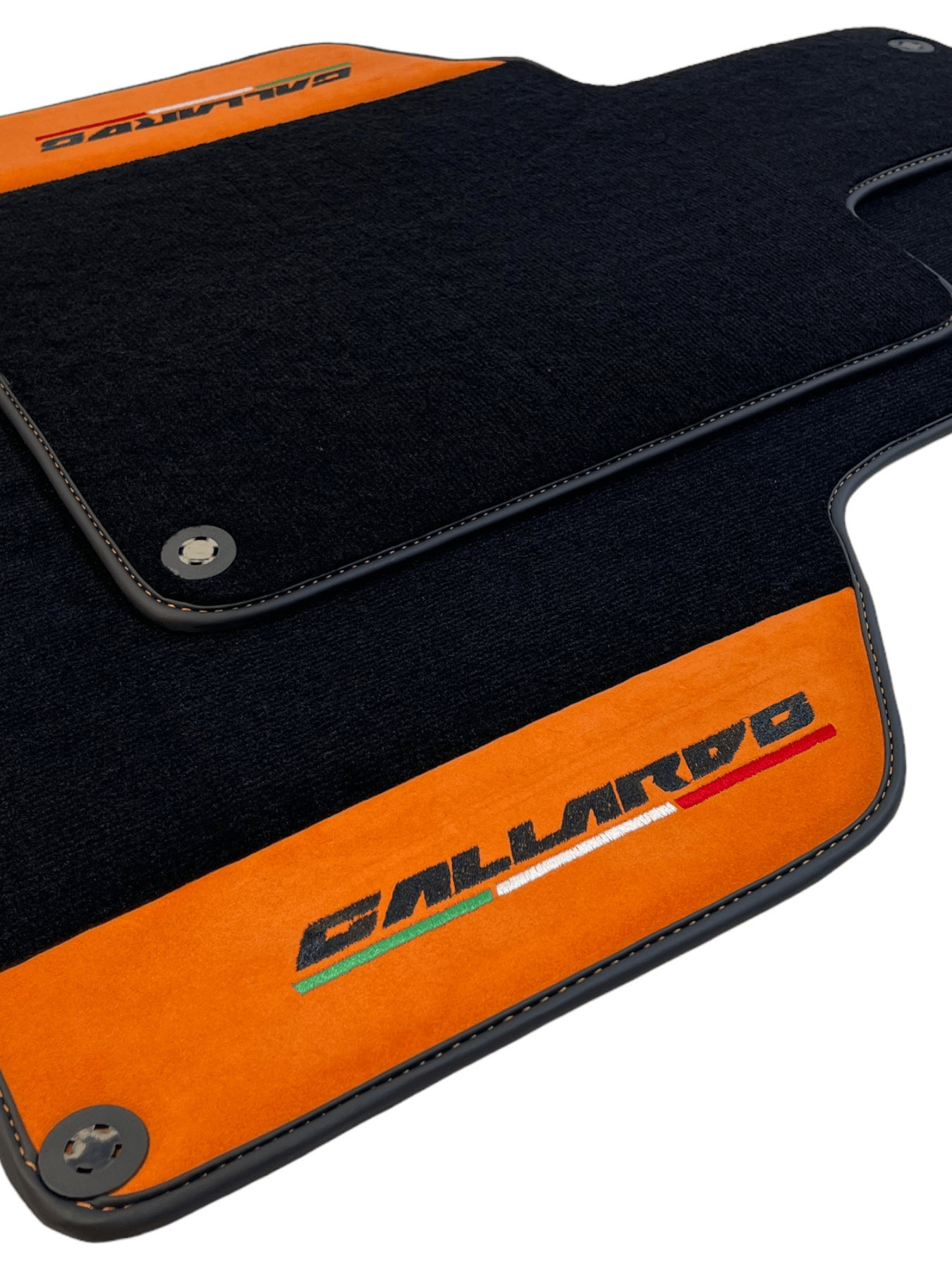Black Floor Mats for Lamborghini Gallardo With Orange Alcantara Leather - AutoWin