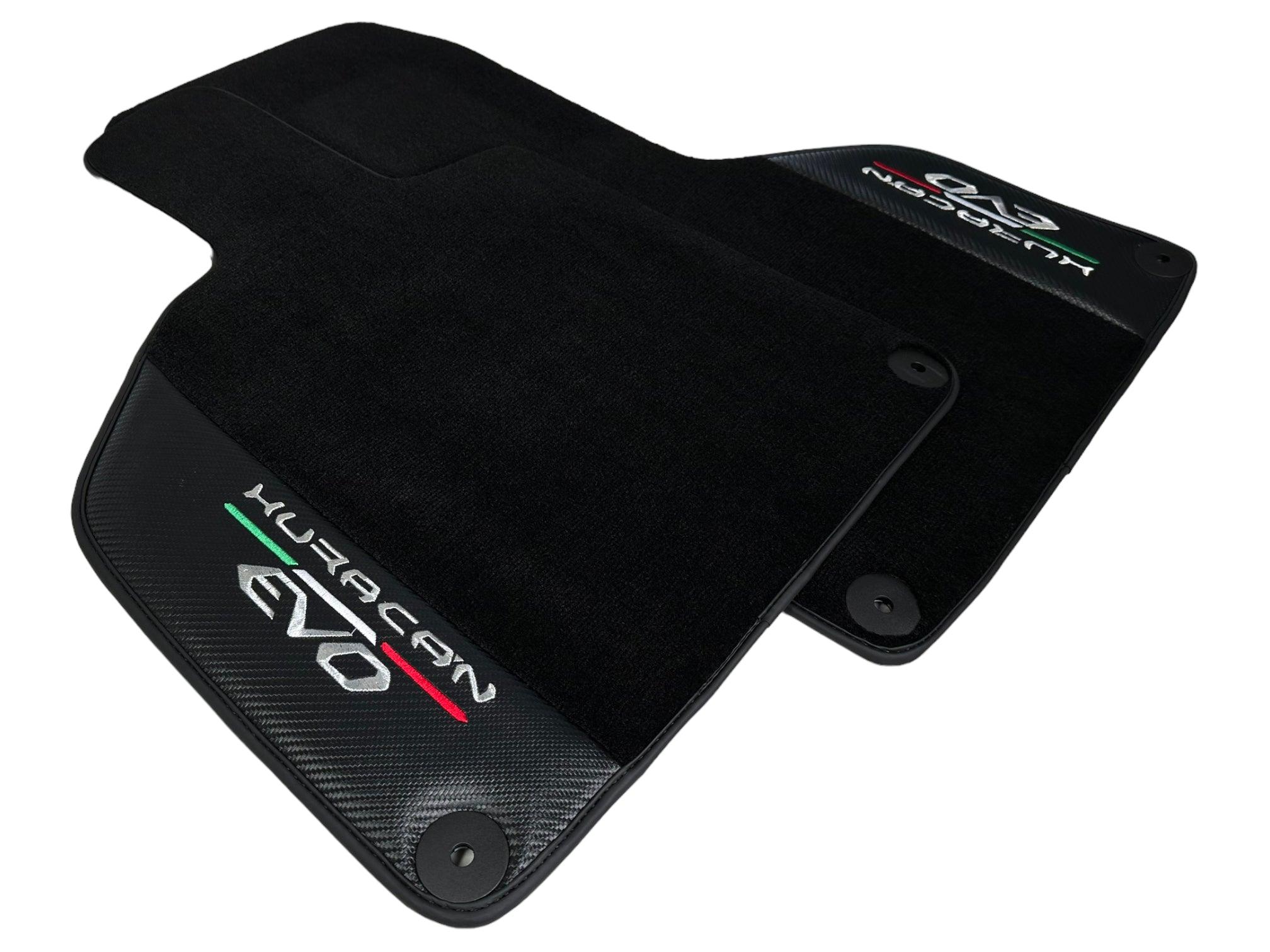 Black Floor Mats for Lamborghini Huracan EVO 2014-2023 With Carbon Fiber Leather Borders - AutoWin