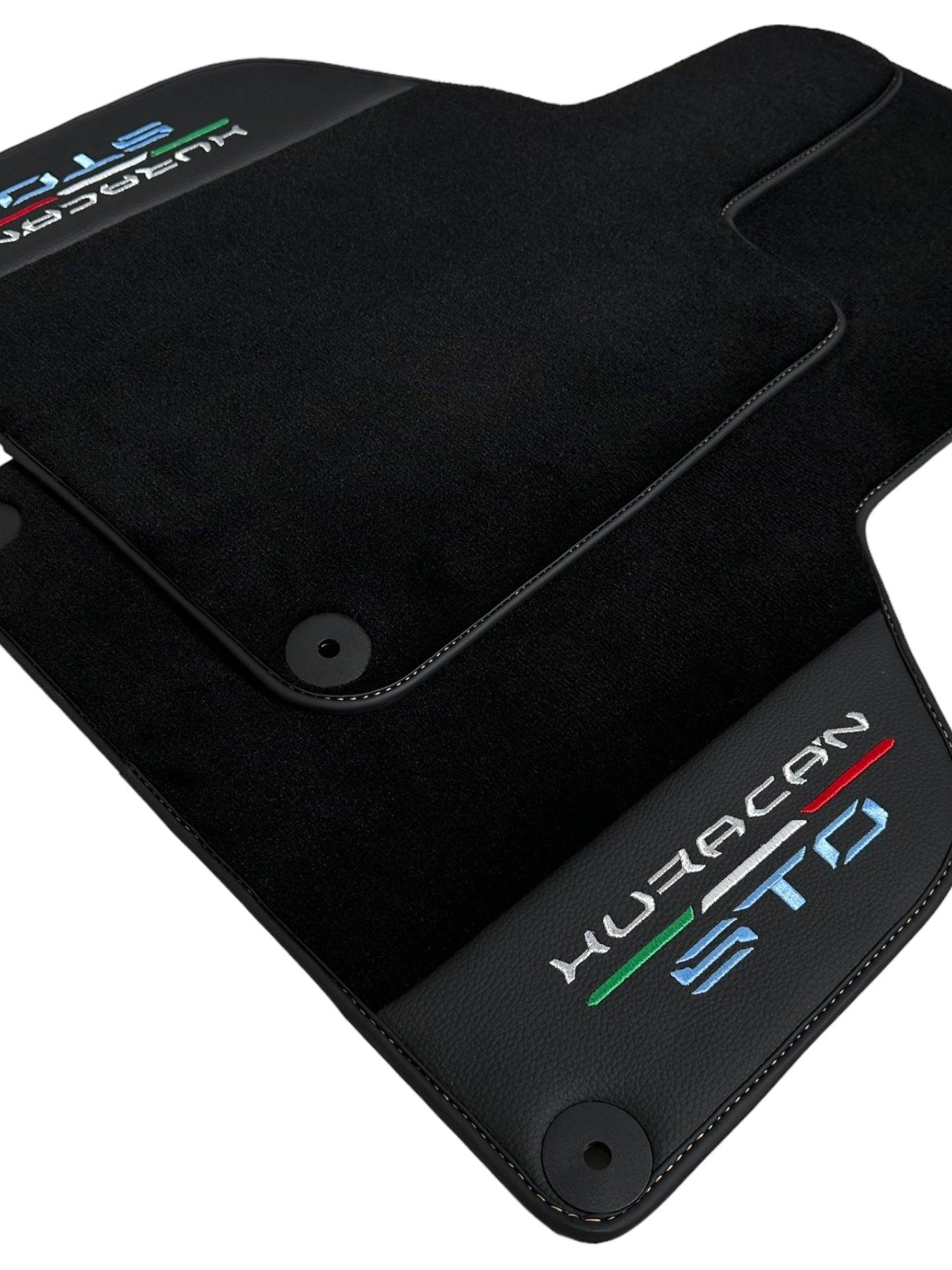 Black Floor Mats for Lamborghini Huracan STO With Black Leather - AutoWin