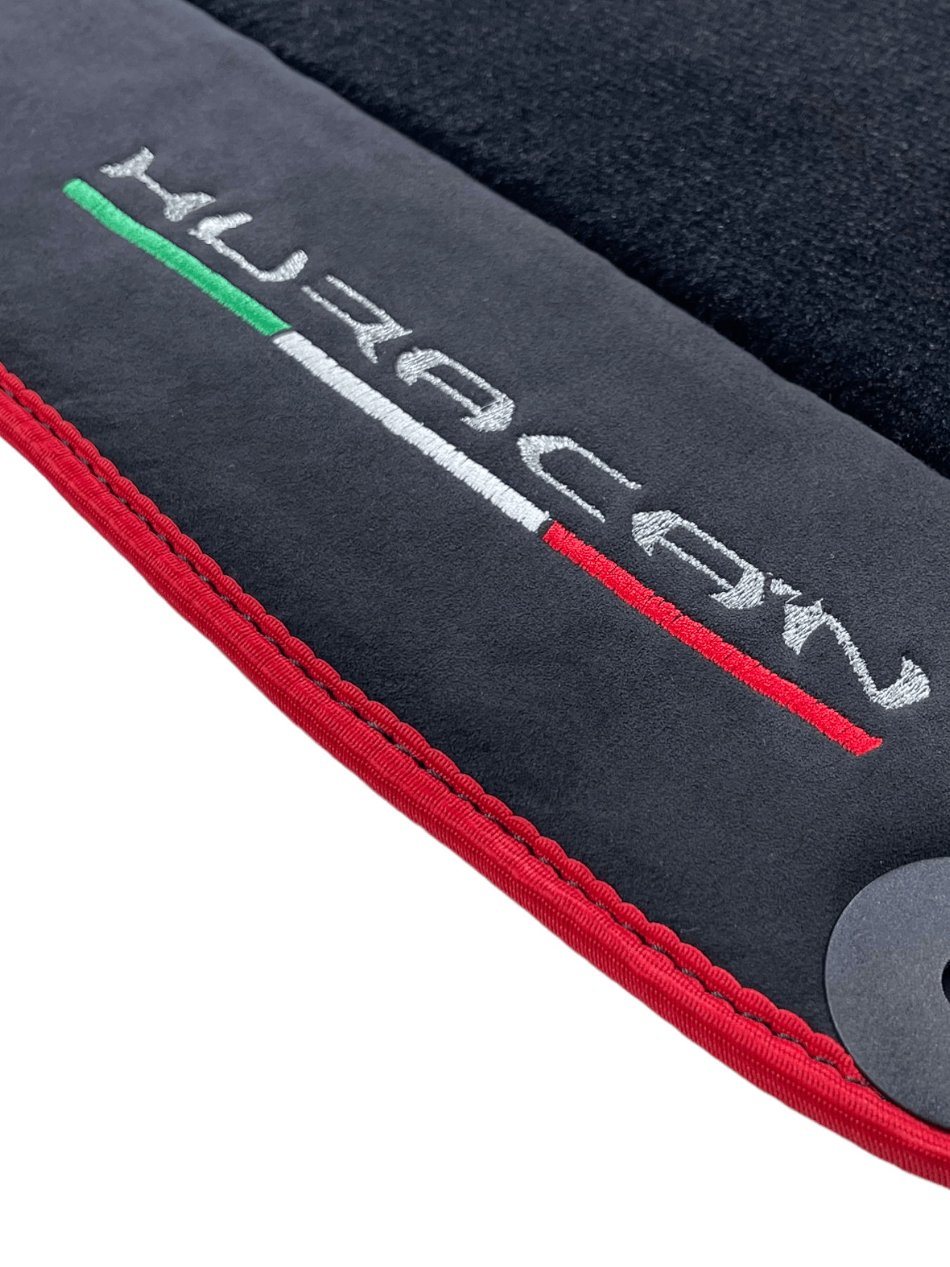 Black Floor Mats for Lamborghini Huracan With Alcantara Leather And Red Trim - AutoWin