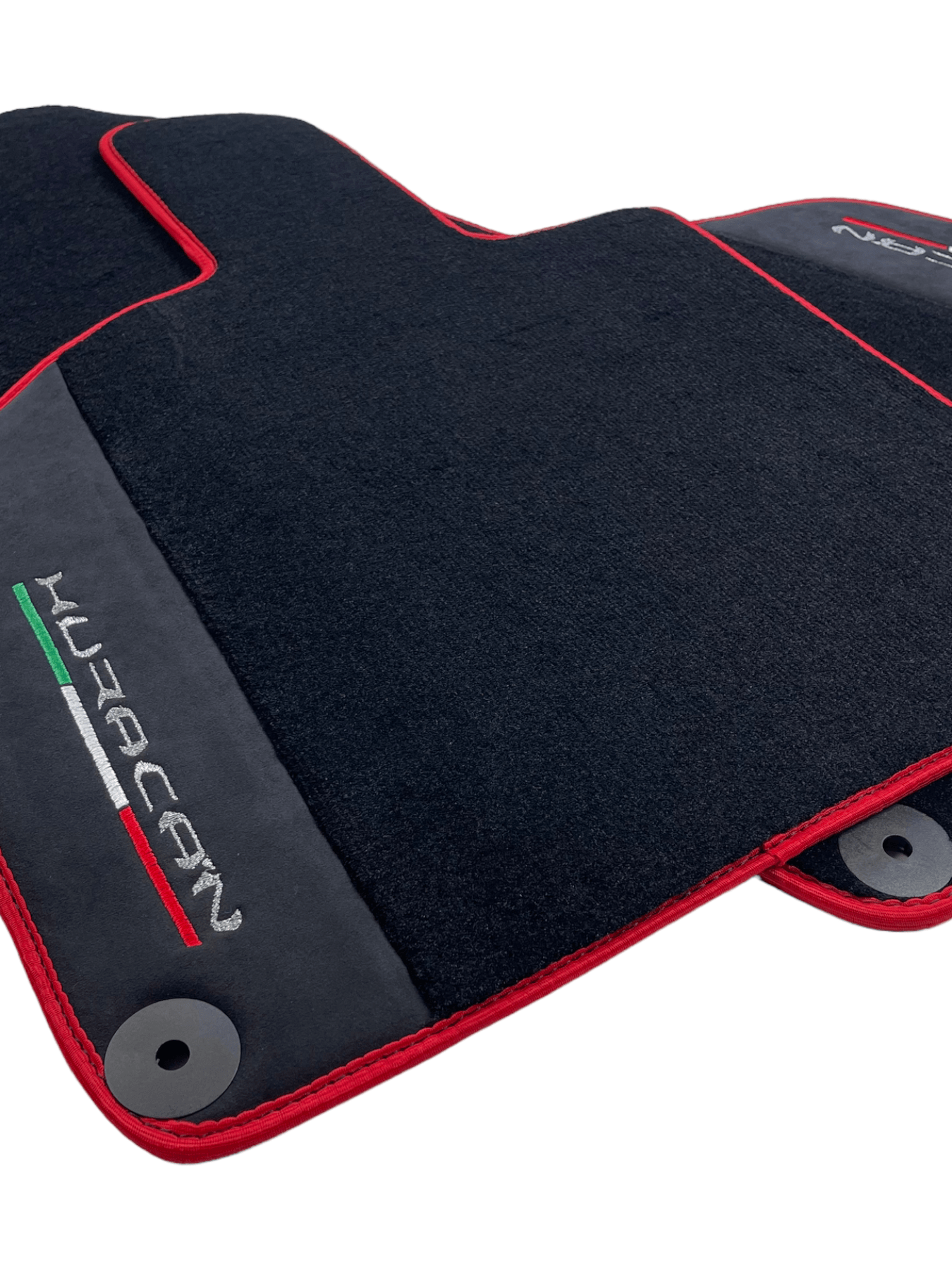 Black Floor Mats for Lamborghini Huracan With Alcantara Leather And Red Trim - AutoWin