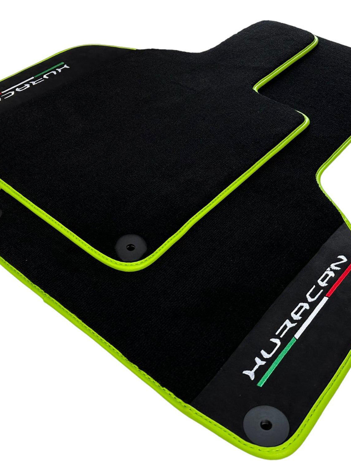 Black Floor Mats for Lamborghini Huracan With Alcantara Leather Green Trim - AutoWin