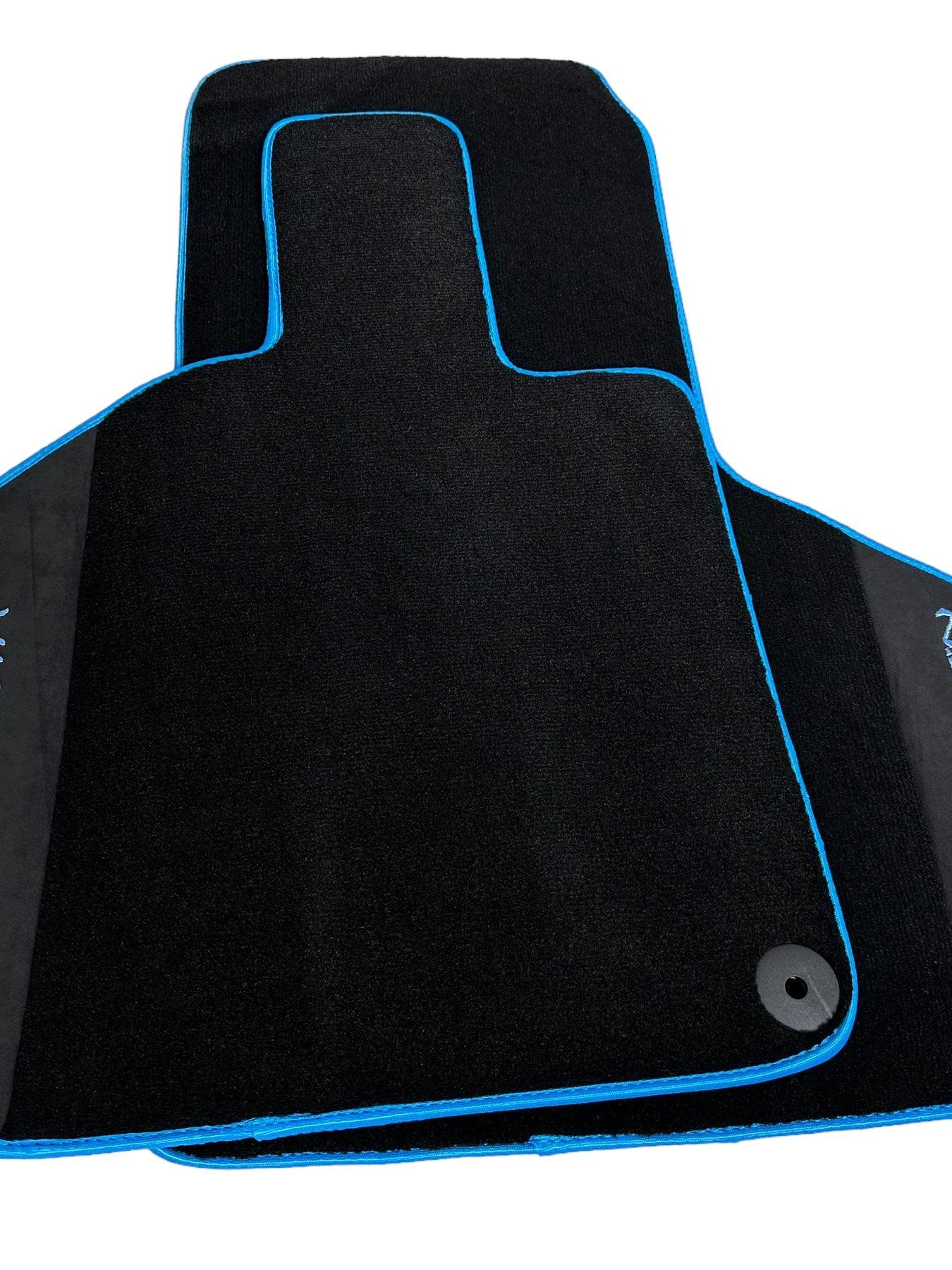 Black Floor Mats for Lamborghini Huracan With Alcantara Leather Light Blue Trim - AutoWin