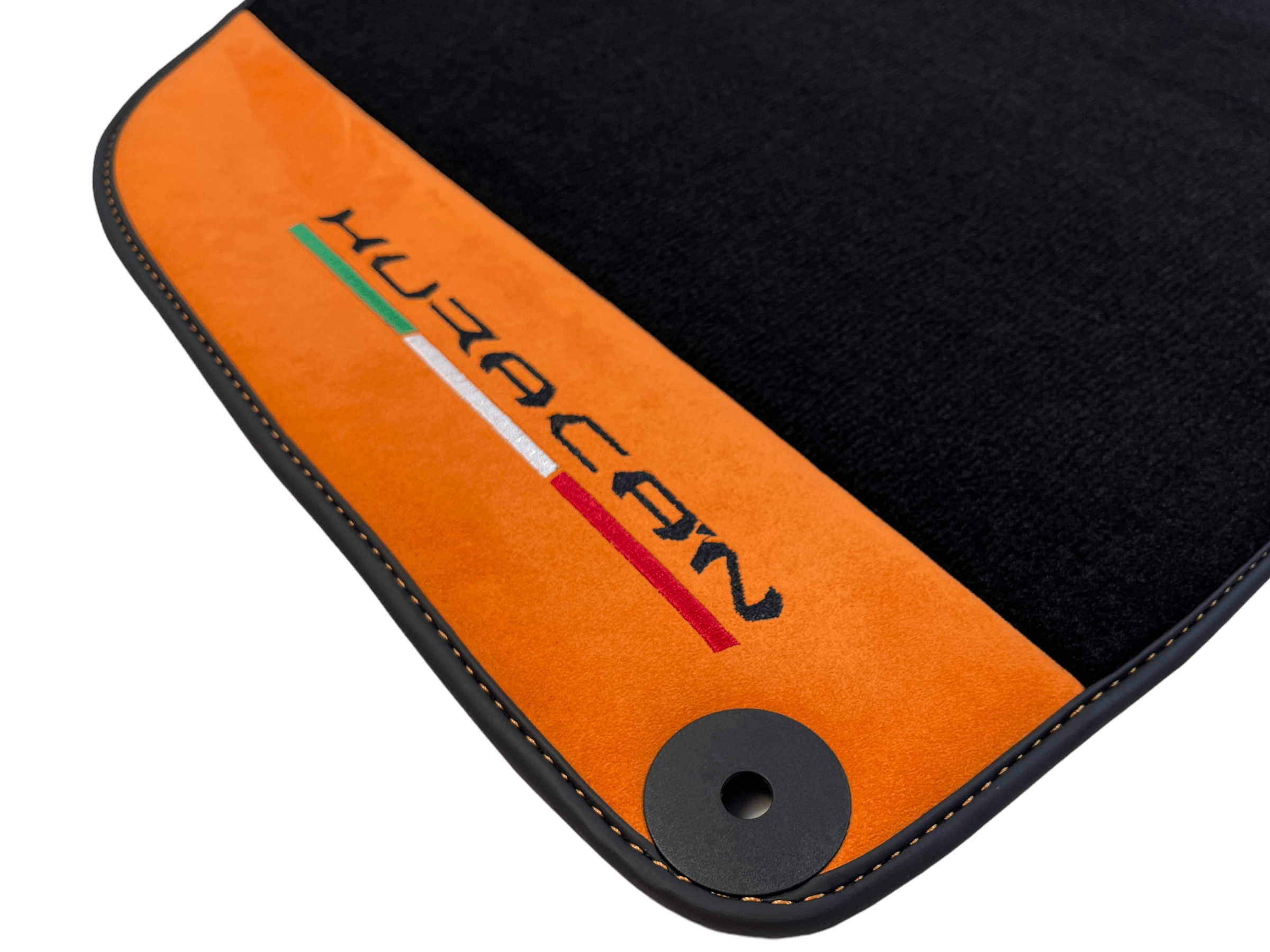 Black Floor Mats for Lamborghini Huracan With Orange Alcantara Leather - AutoWin