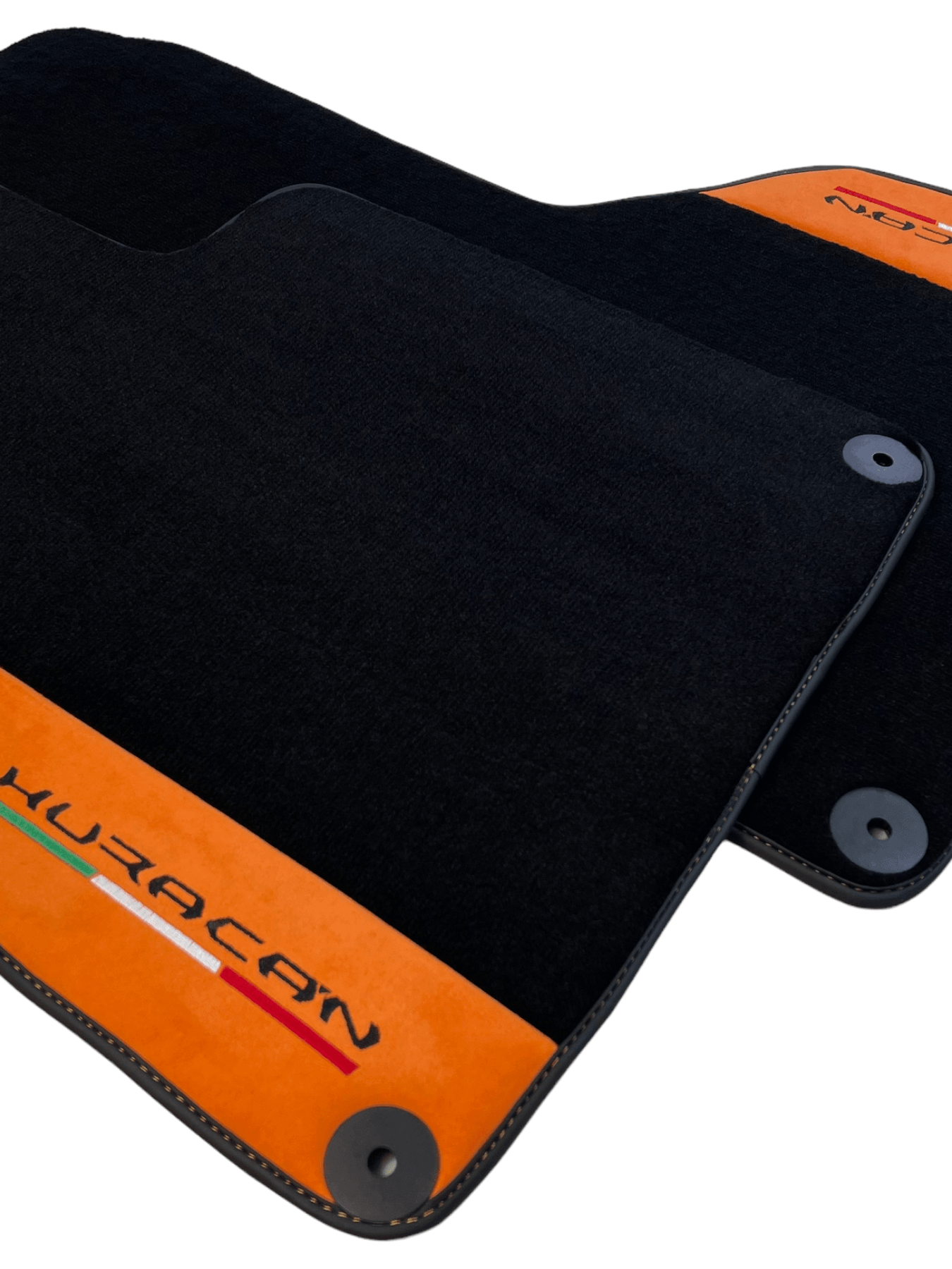 Black Floor Mats for Lamborghini Huracan With Orange Alcantara Leather - AutoWin