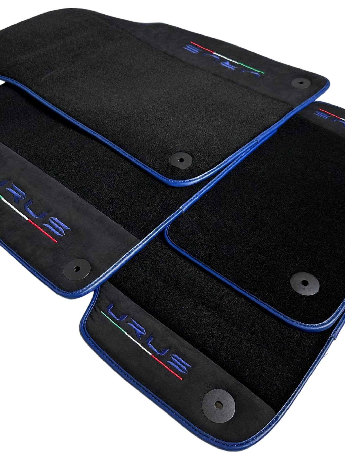 Black Floor Mats For Lamborghini Urus With Alcantara Leather Dark Blue Trim - AutoWin