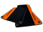 Black Floor Mats For McLaren 650S Black Tailored With Orange Alcantara Leather - AutoWin