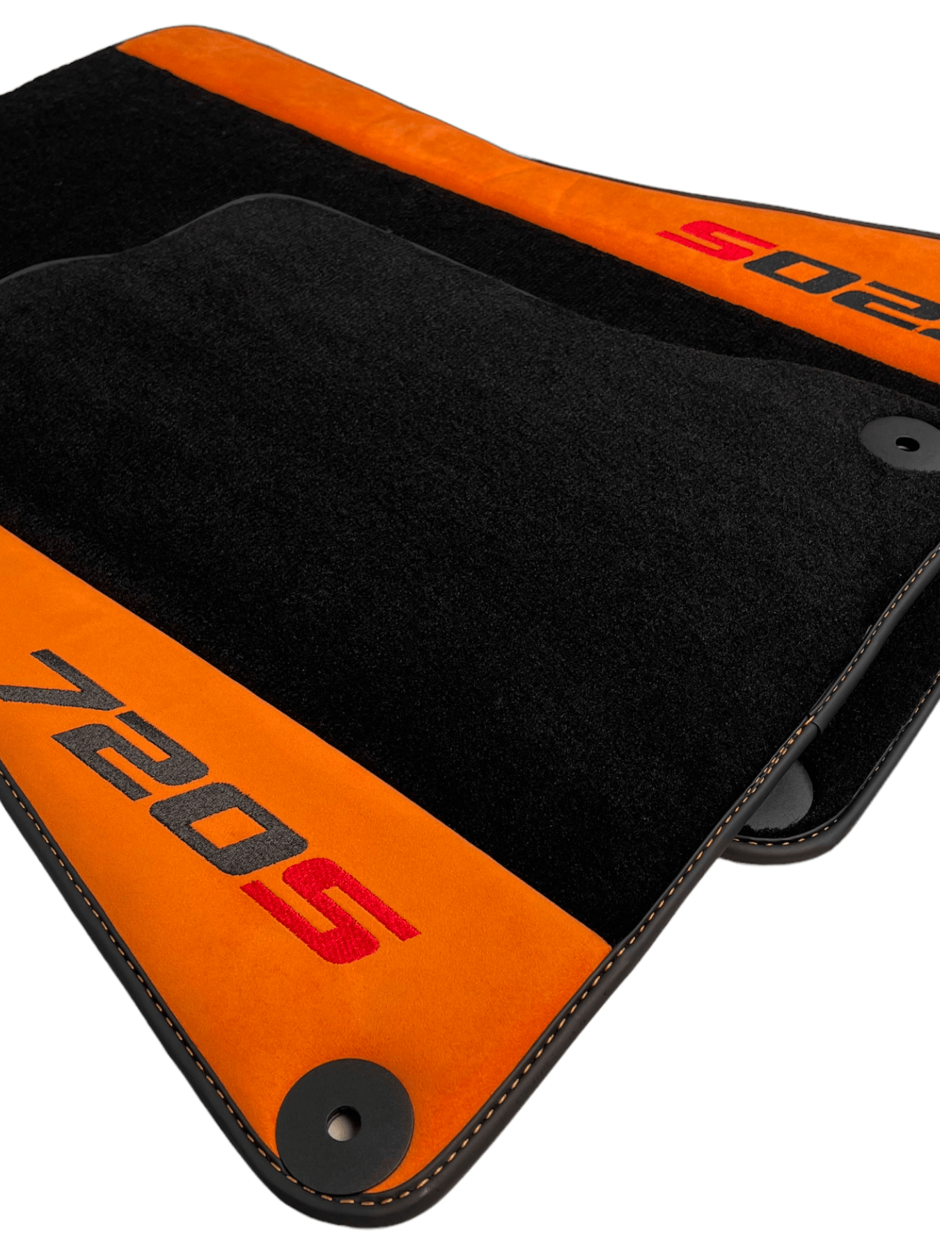 Black Floor Mats For McLaren 720S Year 2017-2021 With Orange Alcantara Leather - AutoWin