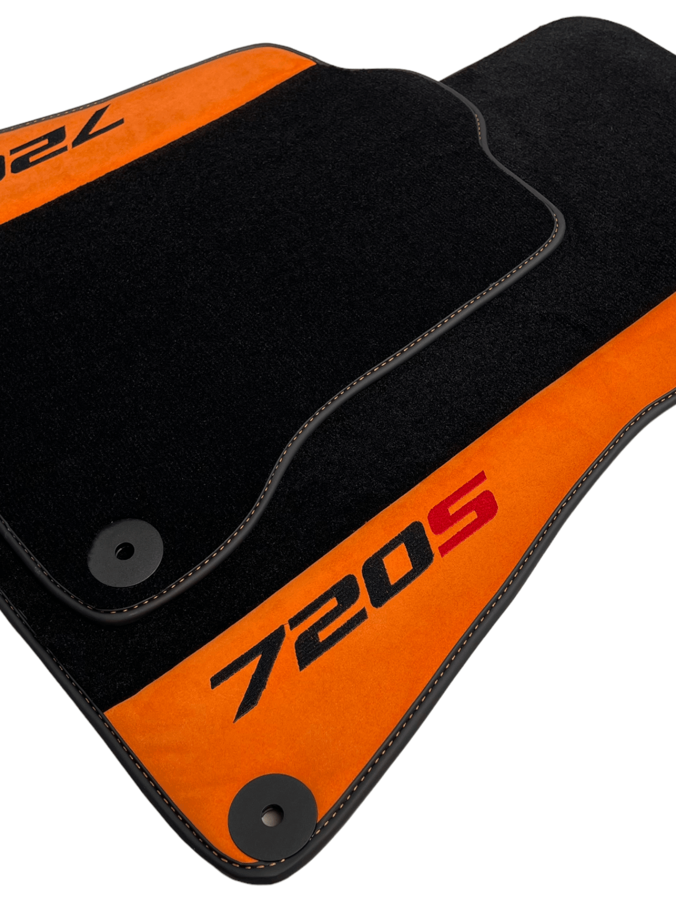 Black Floor Mats For McLaren 720S Year 2017-2021 With Orange Alcantara Leather - AutoWin
