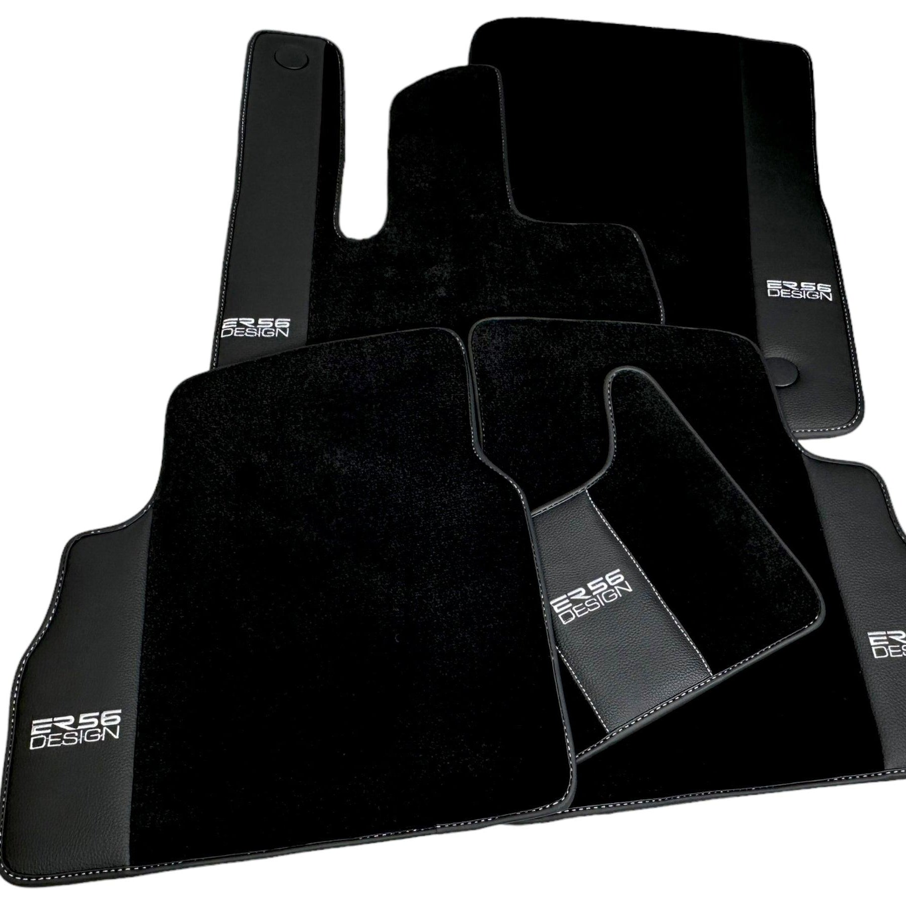 Black Floor Mats For Mercedes-Benz G Class 2019-2022 W464 With Leather Borders ER56 Design - AutoWin