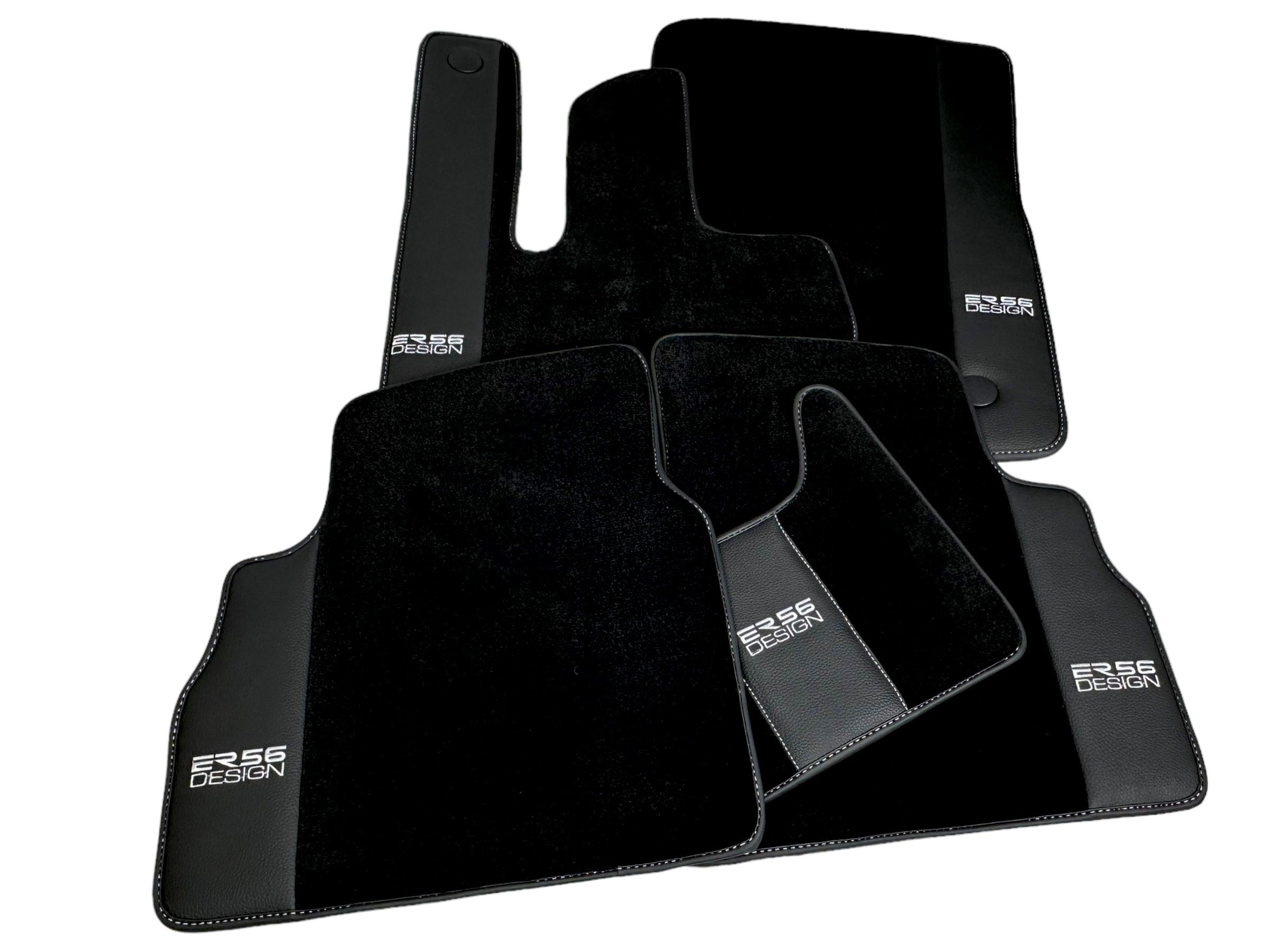 Black Floor Mats For Mercedes-Benz G Class 2019-2022 W464 With Leather Borders ER56 Design - AutoWin