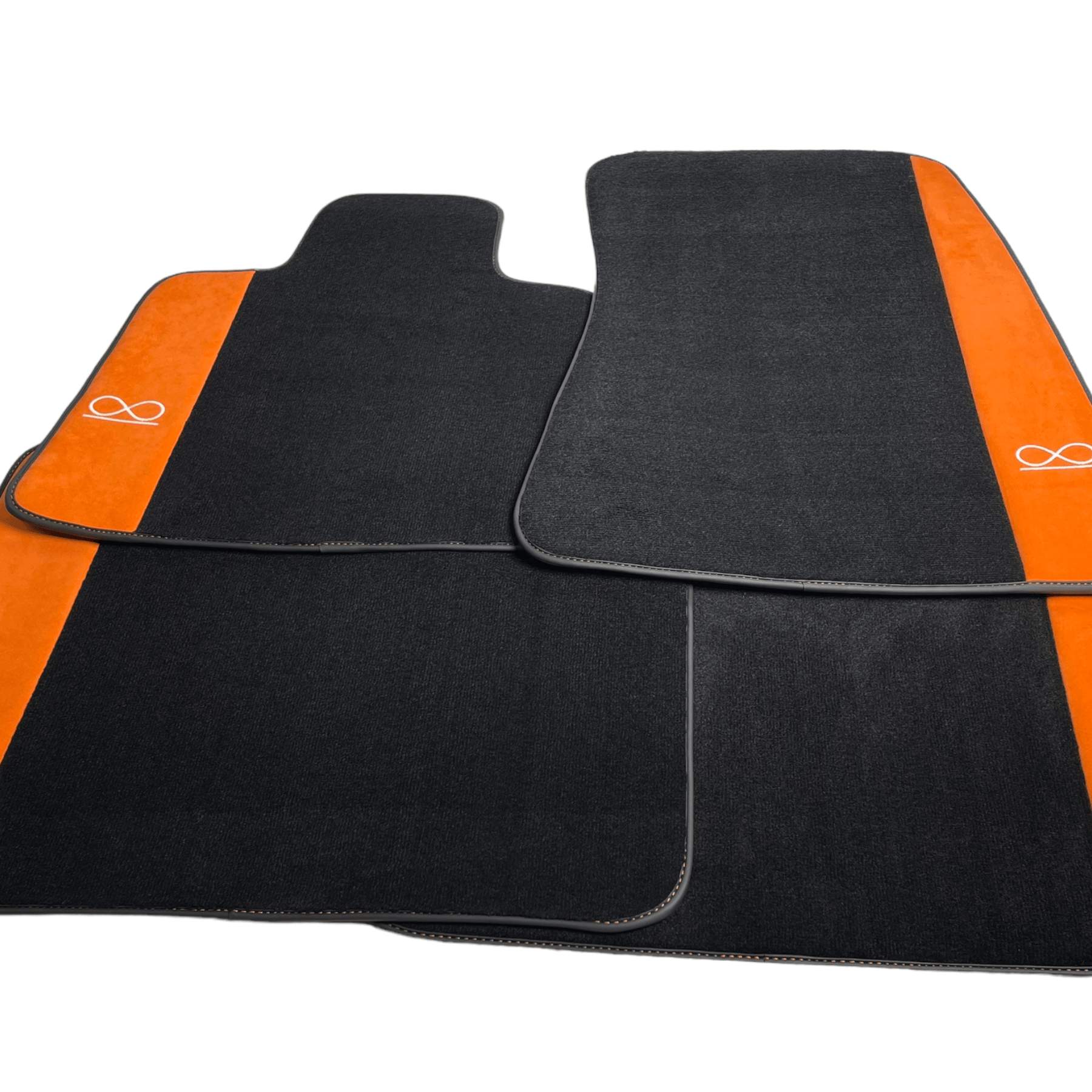 Black Floor Mats For Rolls Royce Black Badge Cullinan Rr31 2018-2023 With Orange Alcantara Leather - AutoWin